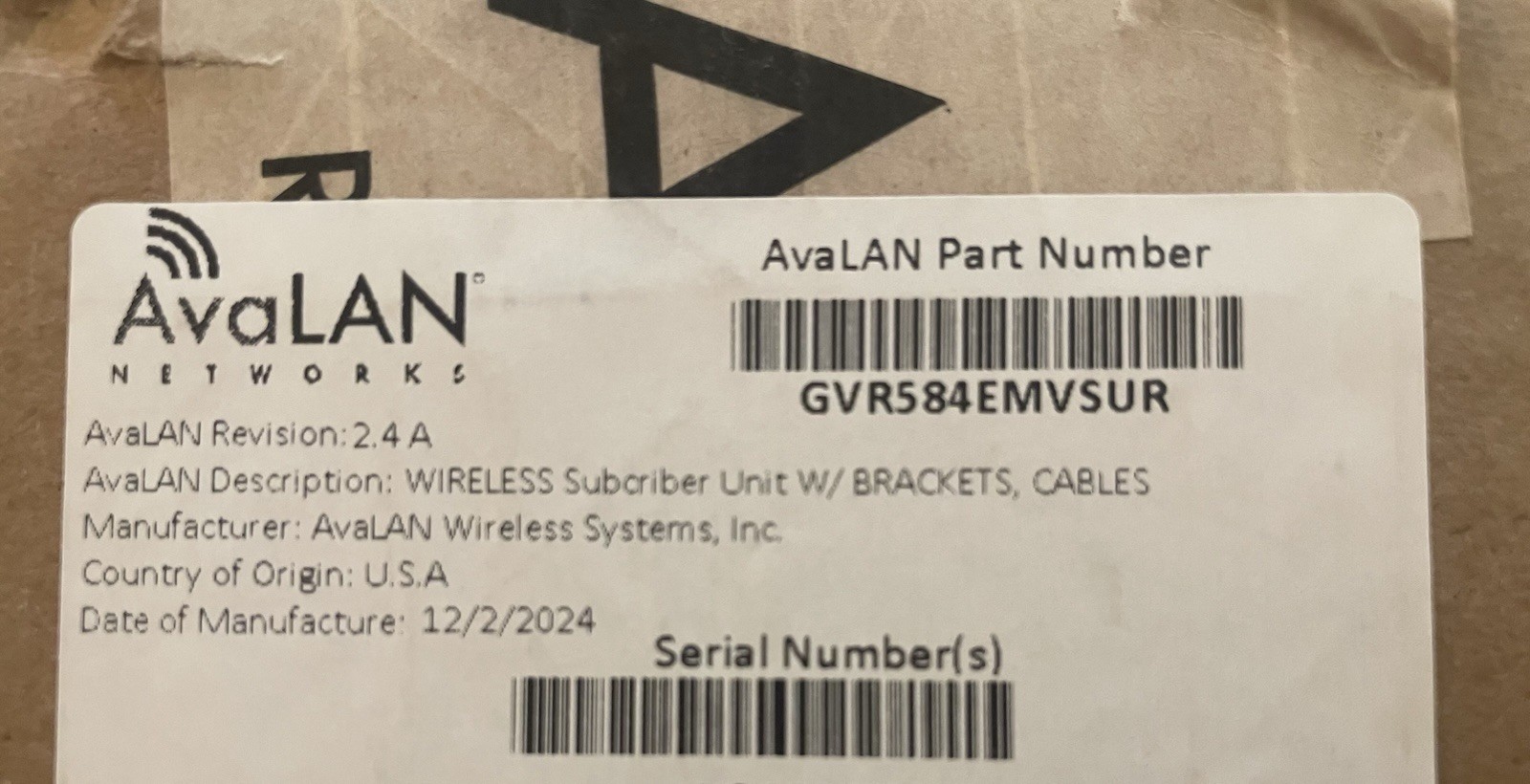 AVALAN WIRELESS IN-DISPENSER UNIT,ONE REQ PER DISPLAY  GVR584EMVSUR