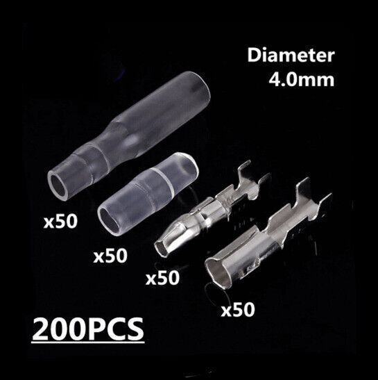 Female Male Bullet Connector Wire Crimp Terminal 4.0mm Insulated Cover 50-250Set