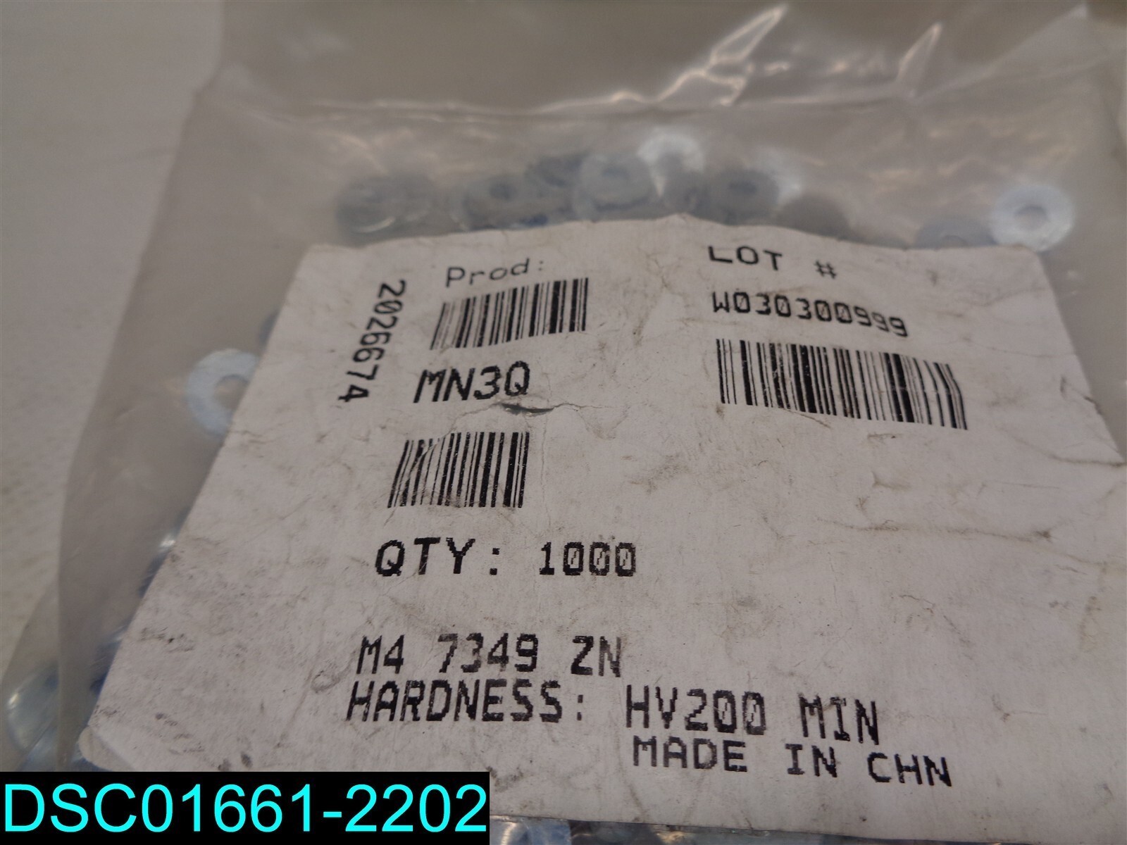 QTY=1000: 7349 M4 Thick Flat Washer Steel Zinc Plated