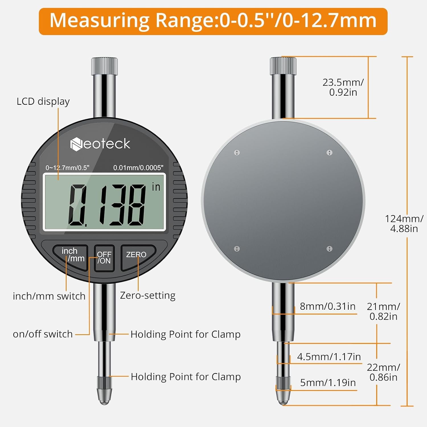 Bore Gauge Set Digital Indicator Dial Bore Gauge (2-6″/0.0005″) with Self-Center