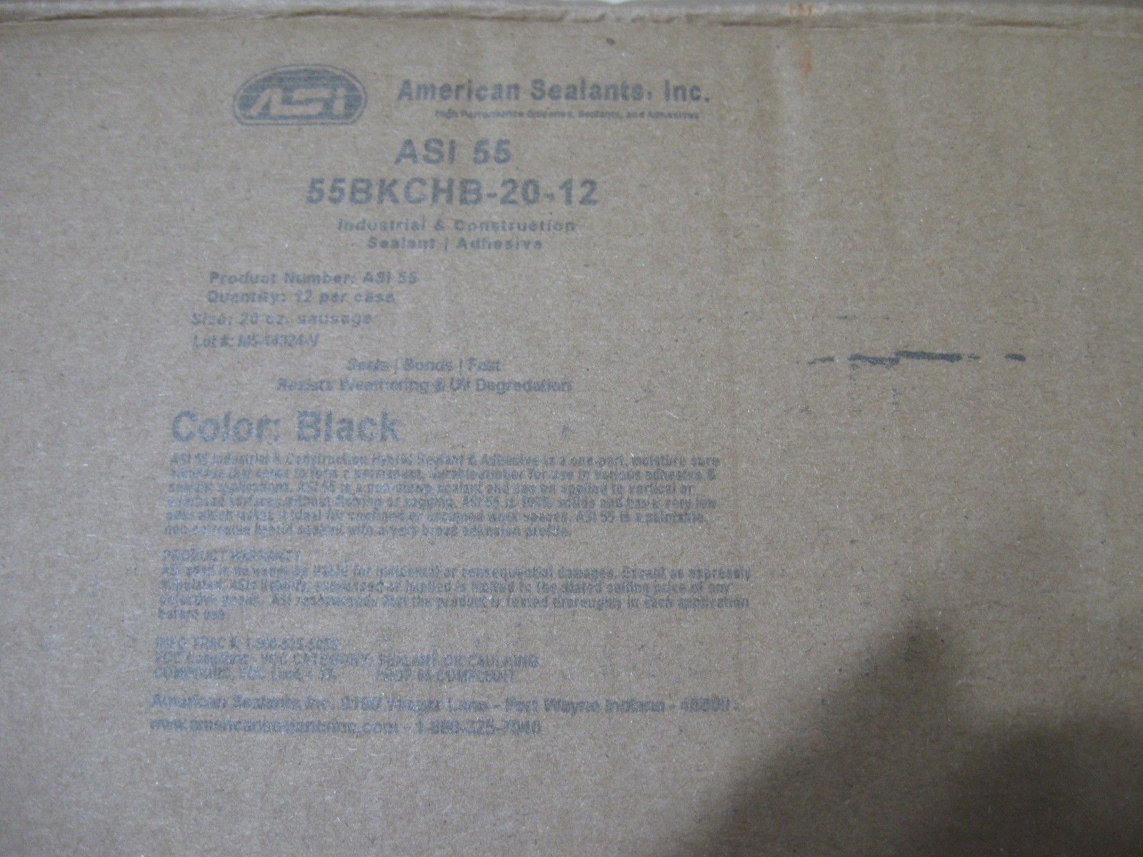 6 Pack- ASI-55 Industrial & Construction Sealant / Adhesive Sausage- Black 20 oz