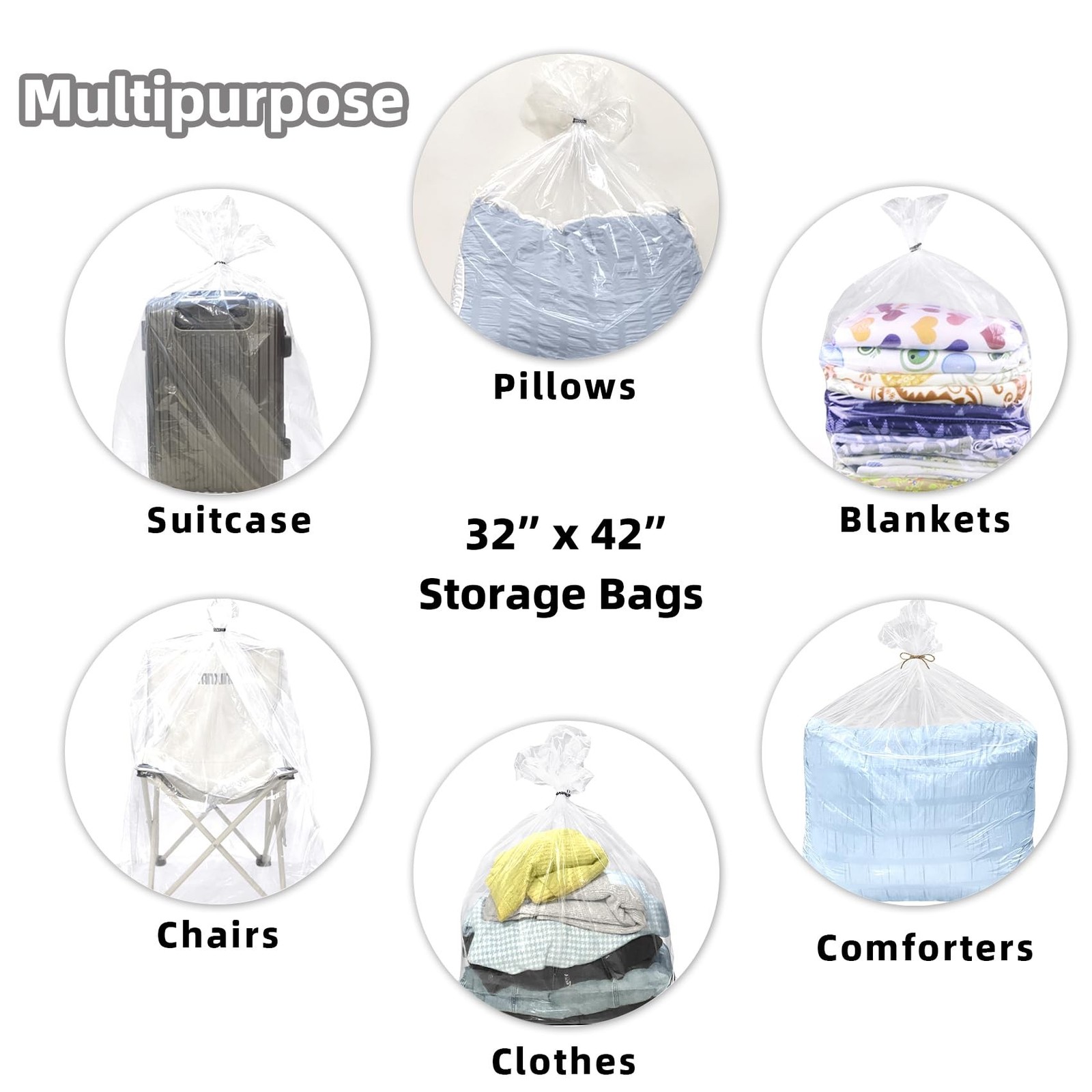 32×42 Inches Large Clear Plastic Storage Bags,Big Gaint Jumbo Huge Plastic St…