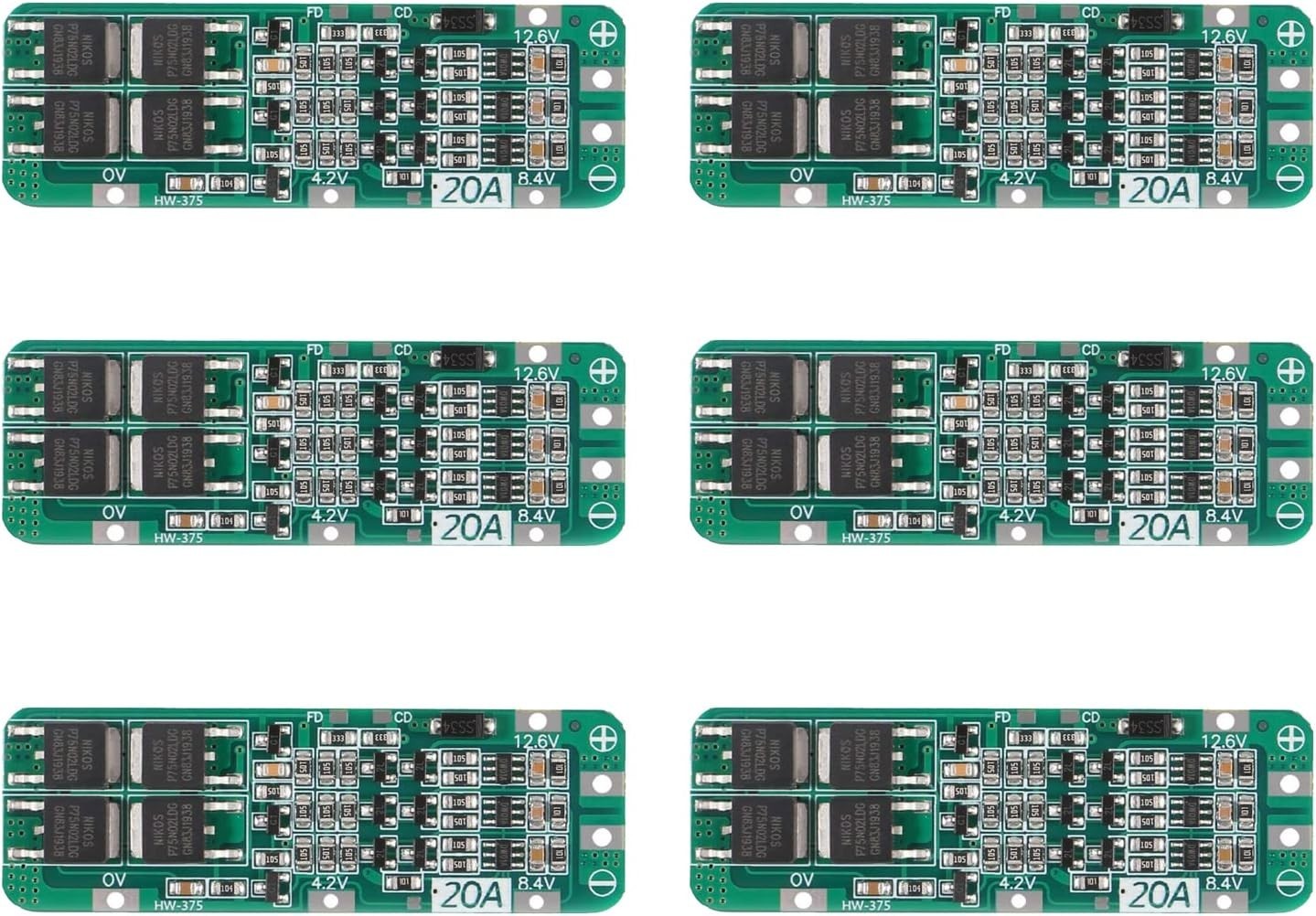 6Pcs 3S 20A BMS 18650 Li-Ion Lithium Battery Charger Module BMS Protection Board