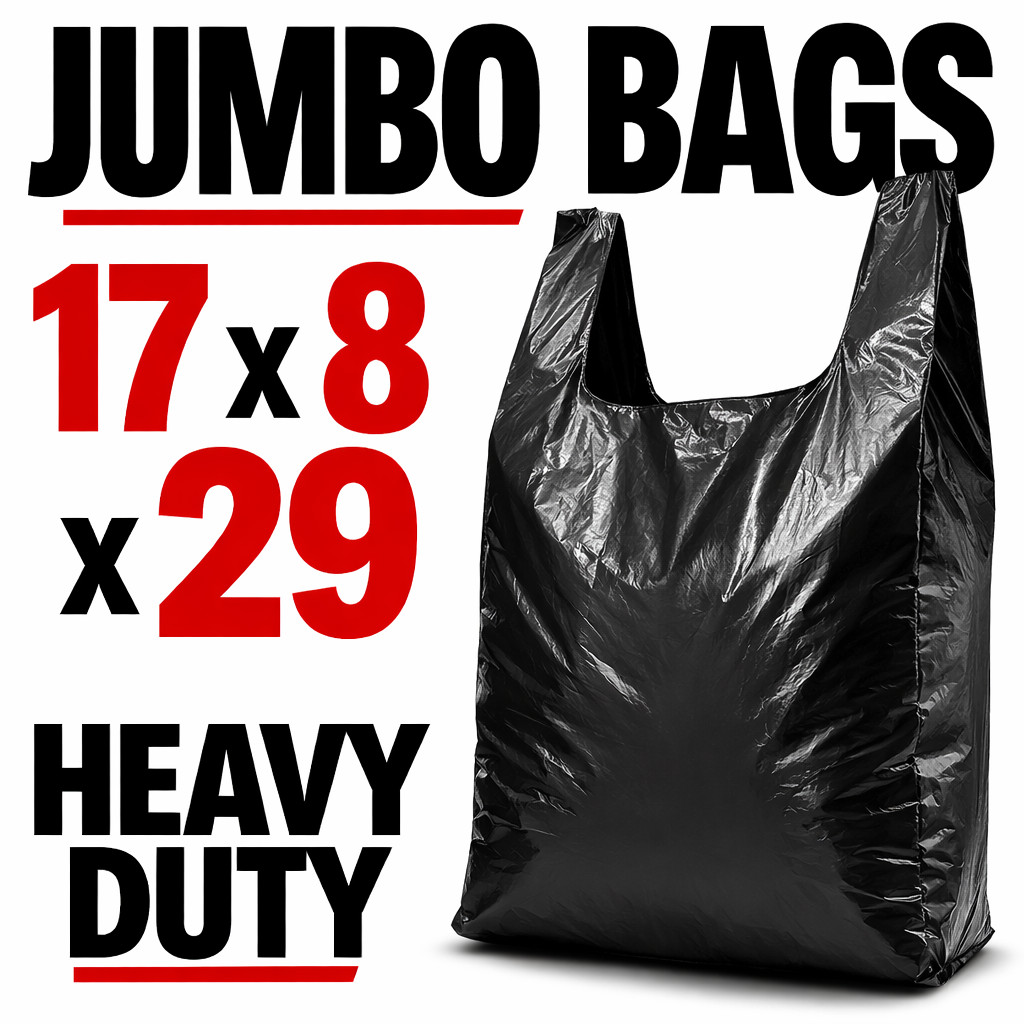 Black Heavy Duty T-Shirt Bags 17x8x29 Extra Large Grocery Retail Bags Bulk