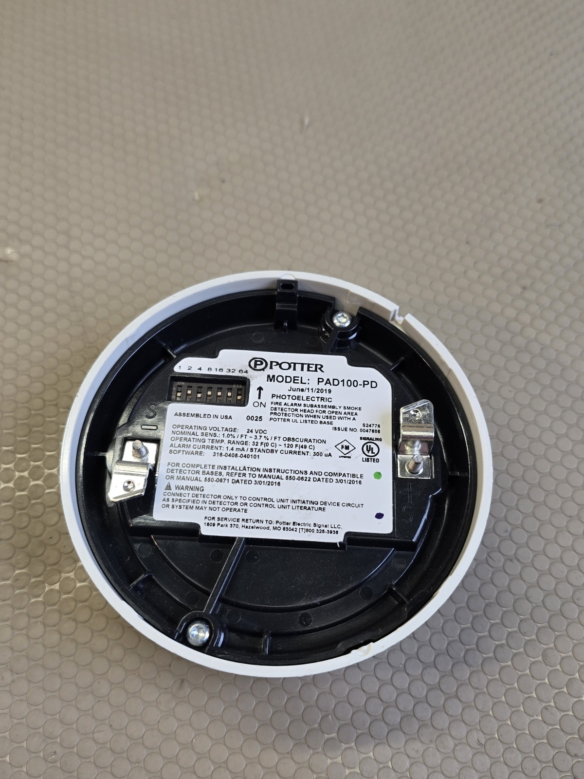 Potter Electric Signal PAD100-PD Photoelectric Smoke Sensor –