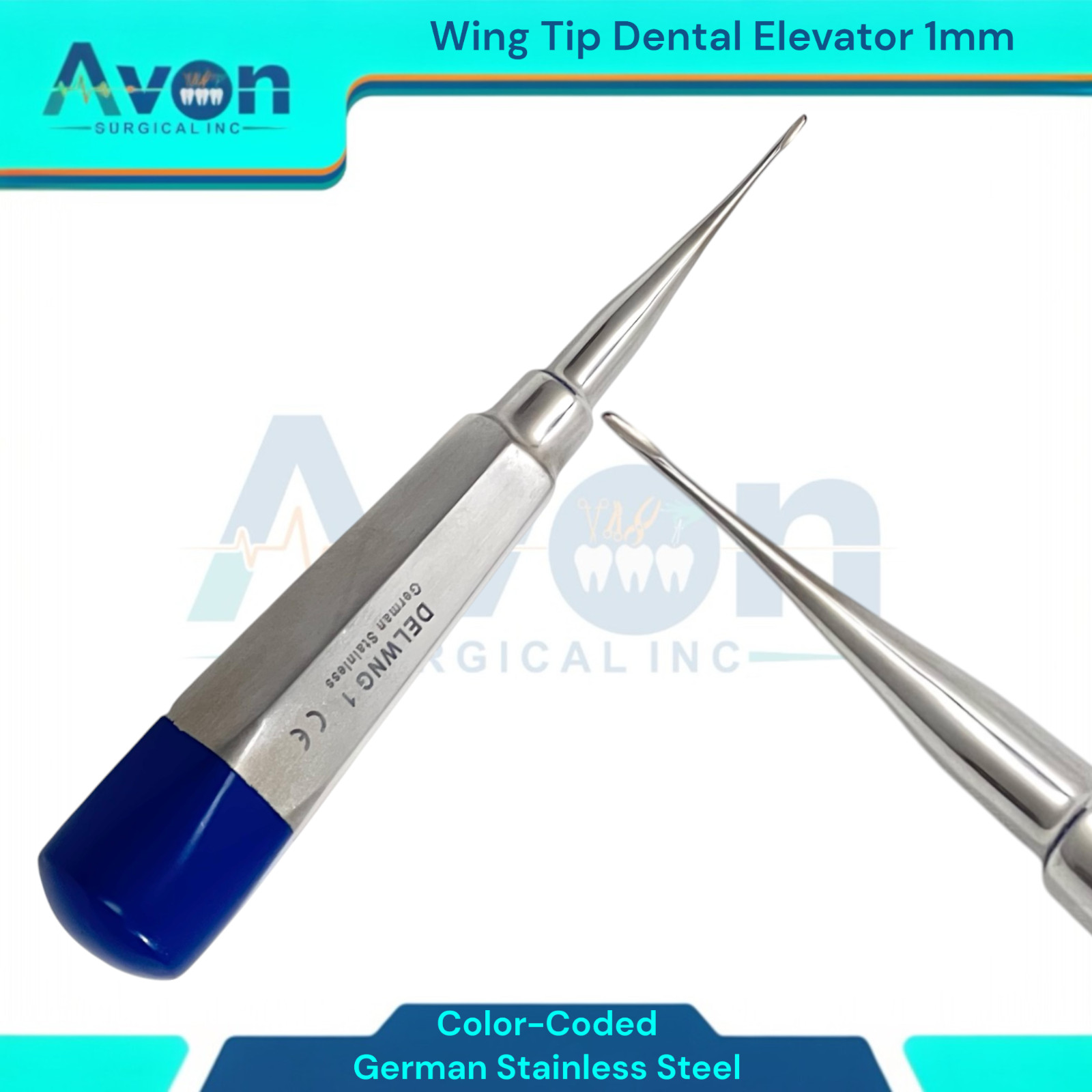 1mm Wing Tipped Dental Veterinary Tooth Elevator Pick, Straight, Colored Handle