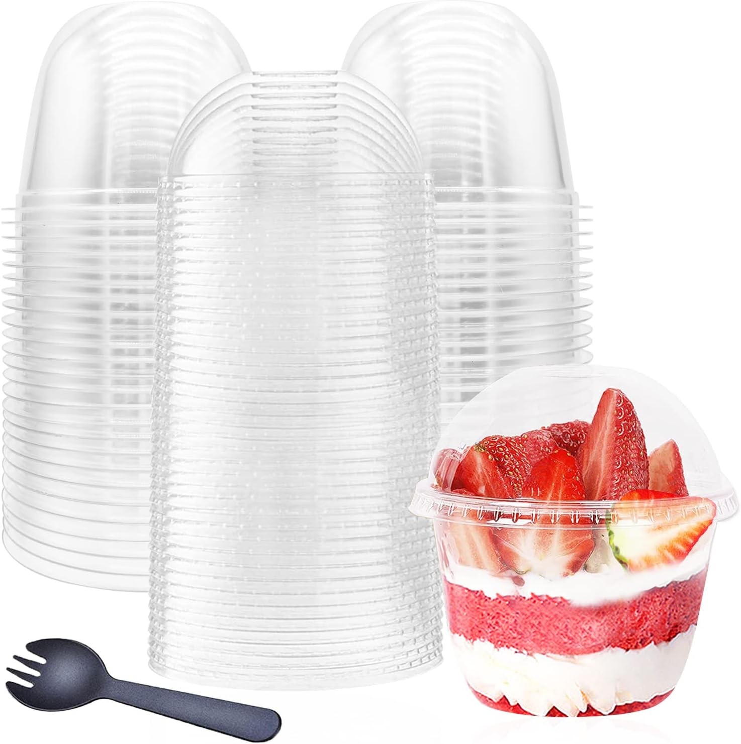 50 Pack 10oz Plastic Cups with Dome Lids(No Hole) 50 Count (Pack of 1), Clear