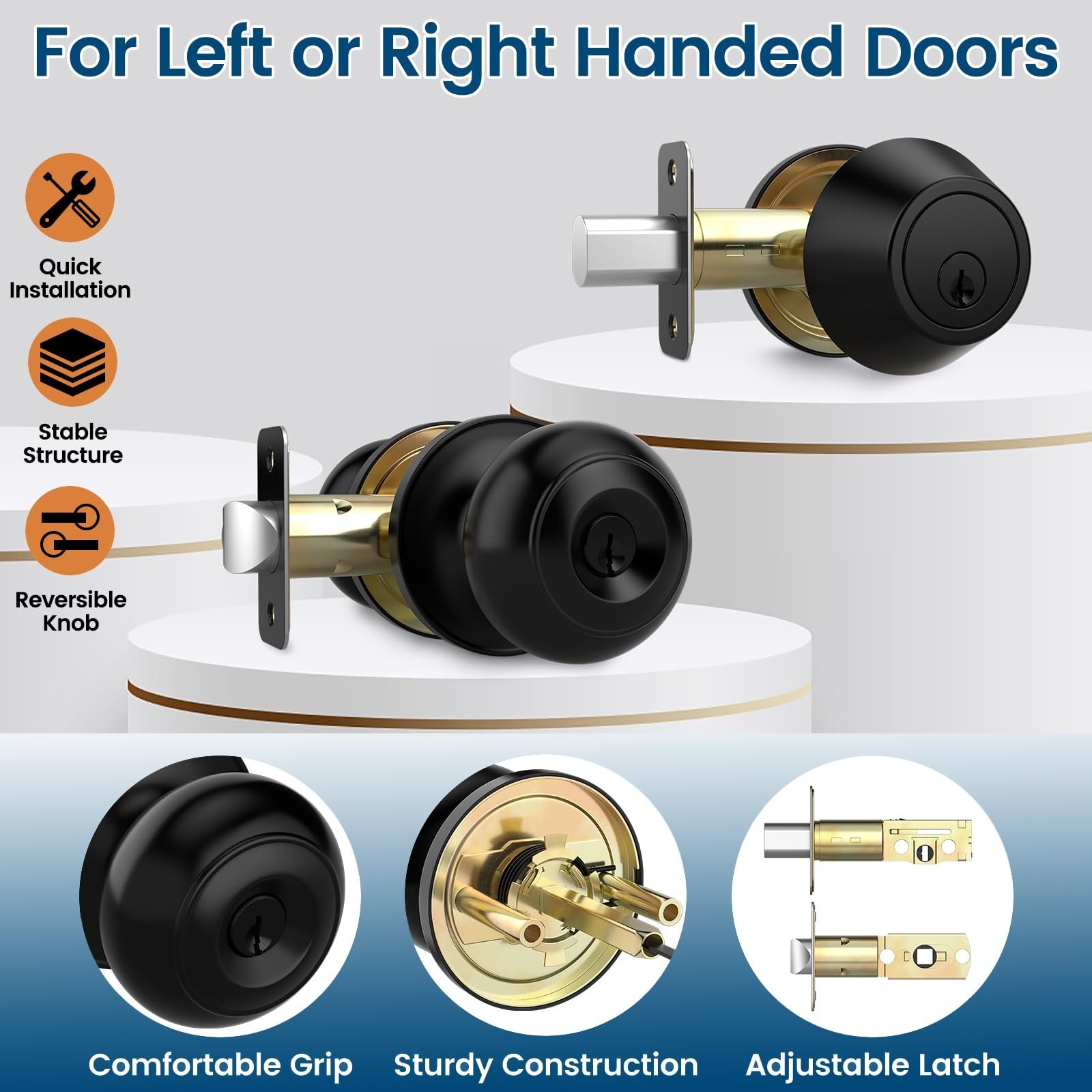 6 Pack Keyed Alike Exterior Door Knob with Lock, Single Cylinder Deadbolt Loc…