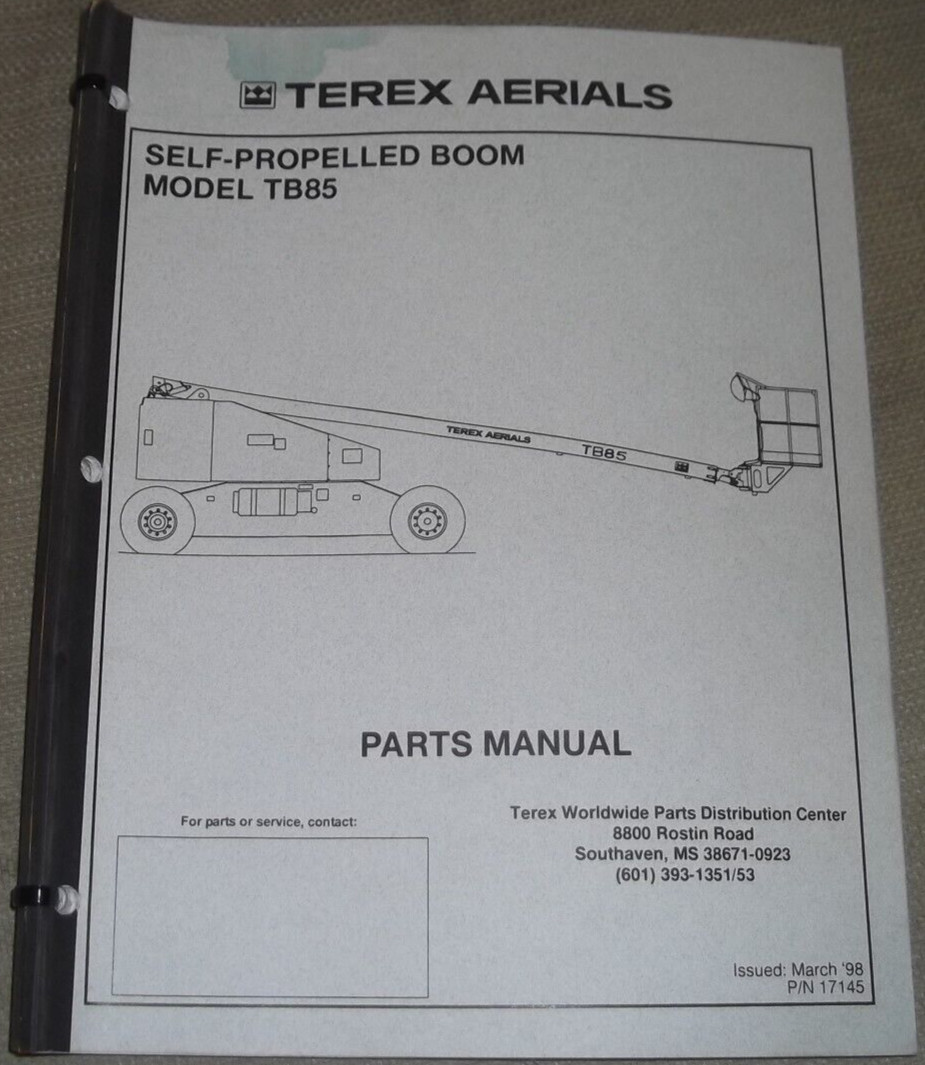 TEREX TB85 BOOM LIFT PARTS MANUAL BOOK CATALOG