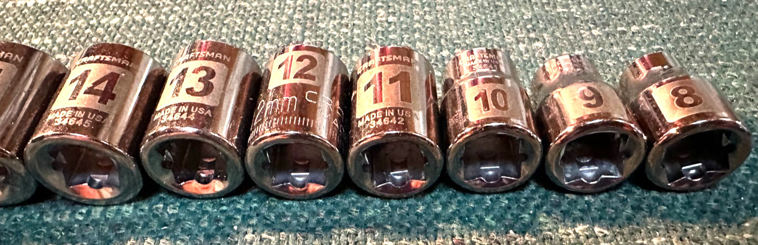 RARE 13 PC 3/8 DR 12 PT LASER-ETCHED SOCKET SET CRAFTSMAN 8-21MM USA MADE
