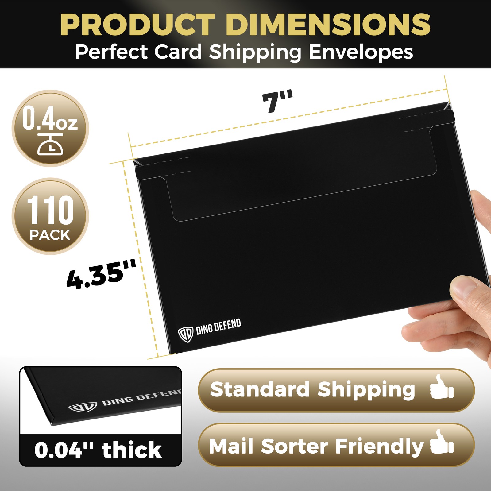 Card Shipping Envelopes 110 Pack – 7 x 4.35 In Trading Cards Self-Adhesive Black