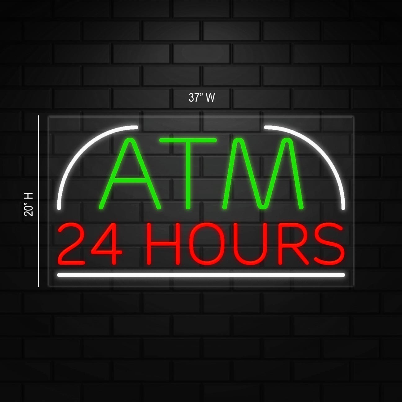 ATM 24 Hours Sign for Business Displays | LED Flex Neon | 37″W x 20″H x 1″D
