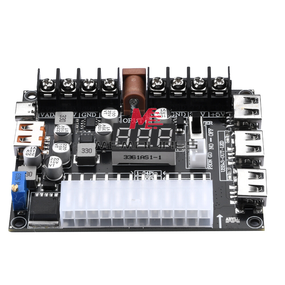 20/24Pin ATX Power Supply Breakout Board Adjustable Voltage Module + Case USA