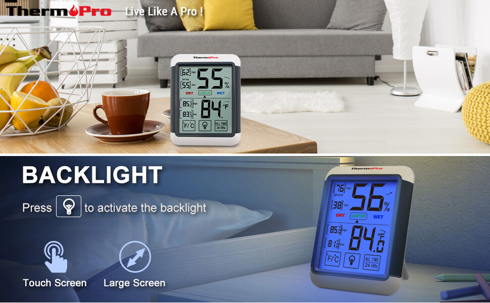 1/3/4/5 ThermoPro Digital LCD Touchscreen Humidity Thermometer Indoor Hygrometer