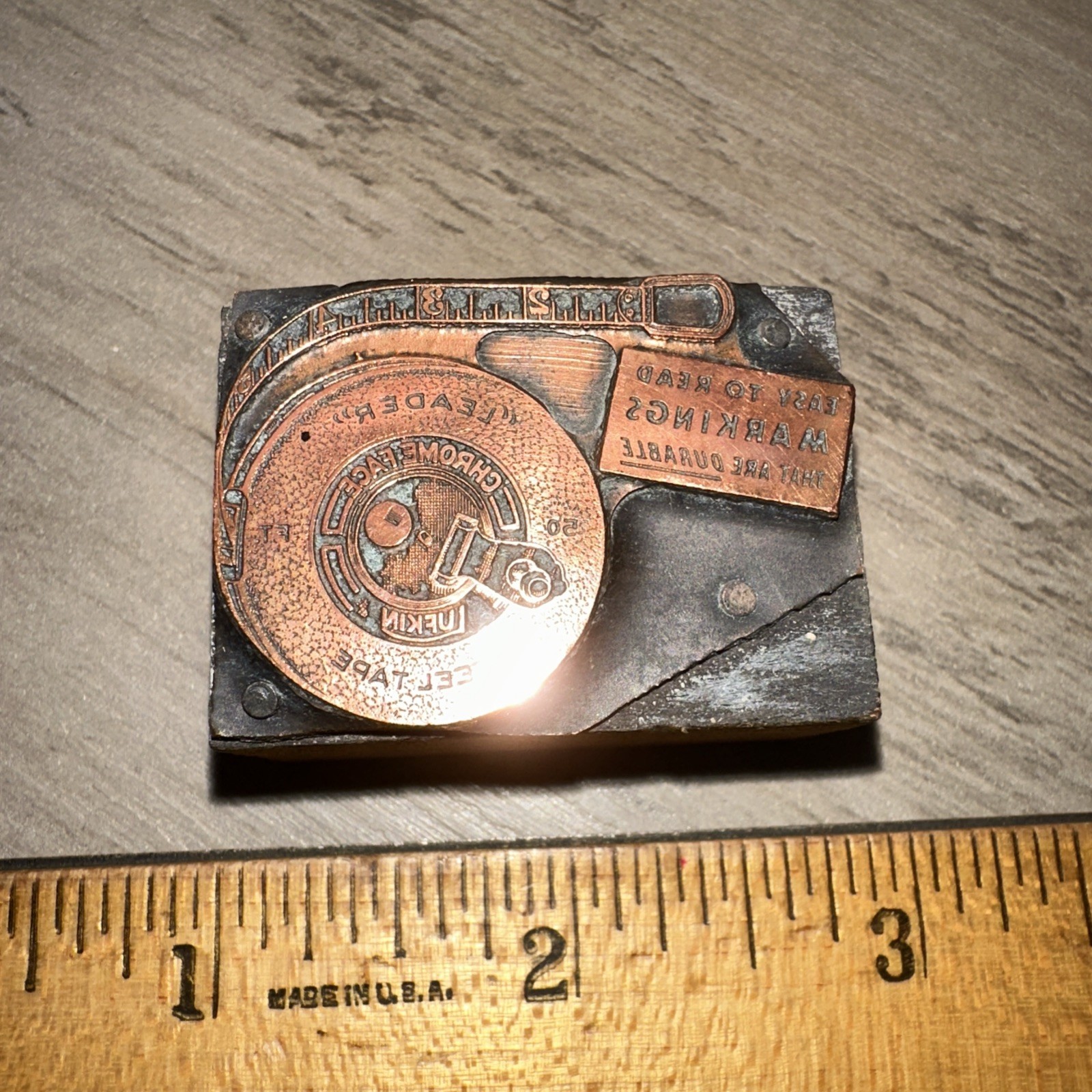 Printing Letterpress Print Block “ Lufkin Steel Tape Easy To Read Markings “