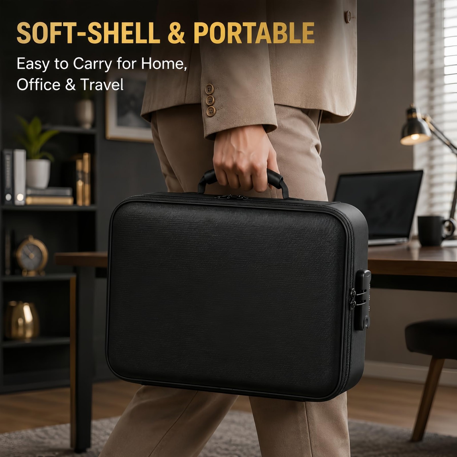 Fireproof Soft-Shell Document Box W/ Lock Water-Resistant File Organizer 1PC