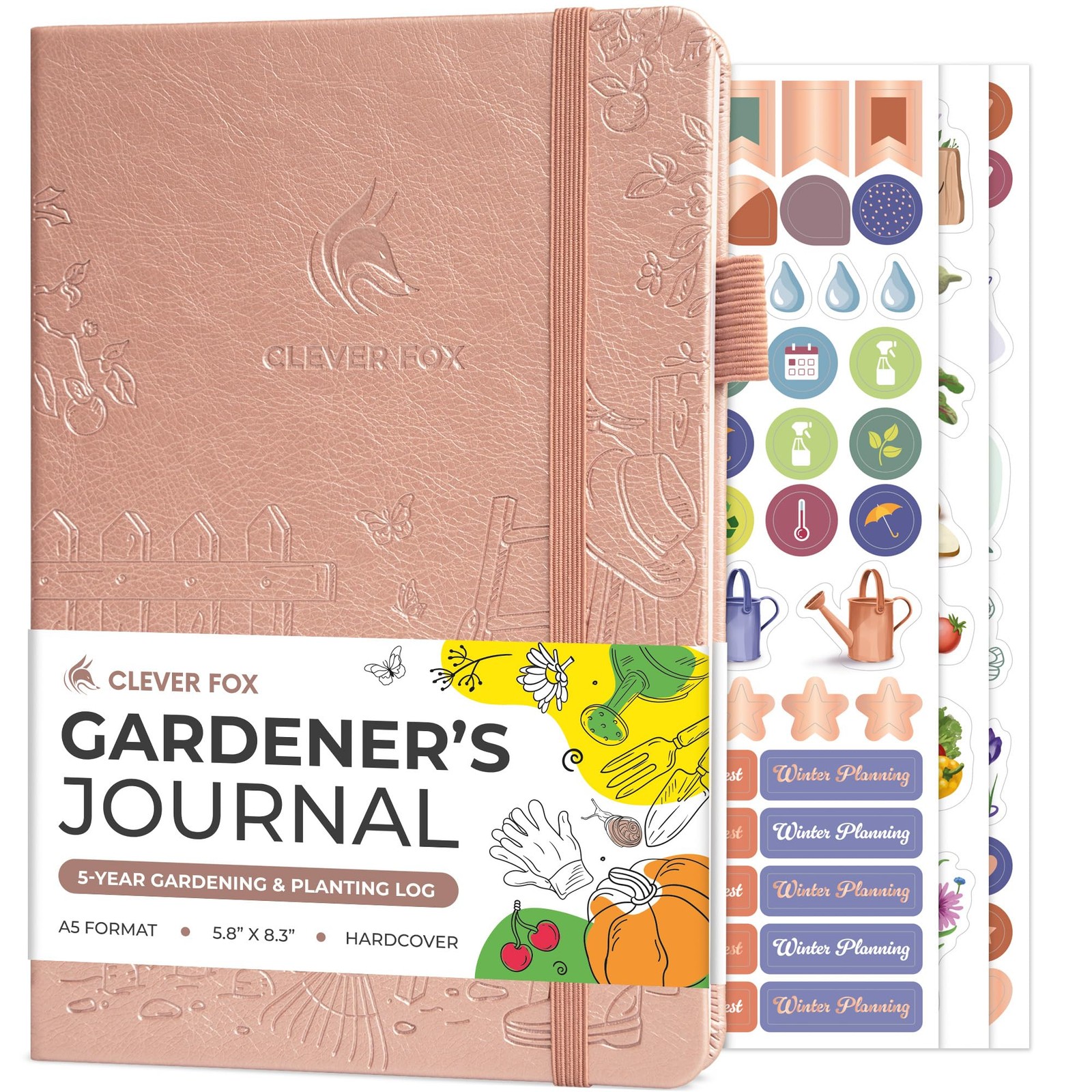 Clever Fox Gardener’s Journal – Guided A5 (5.8» x 8.3»), Rose Gold