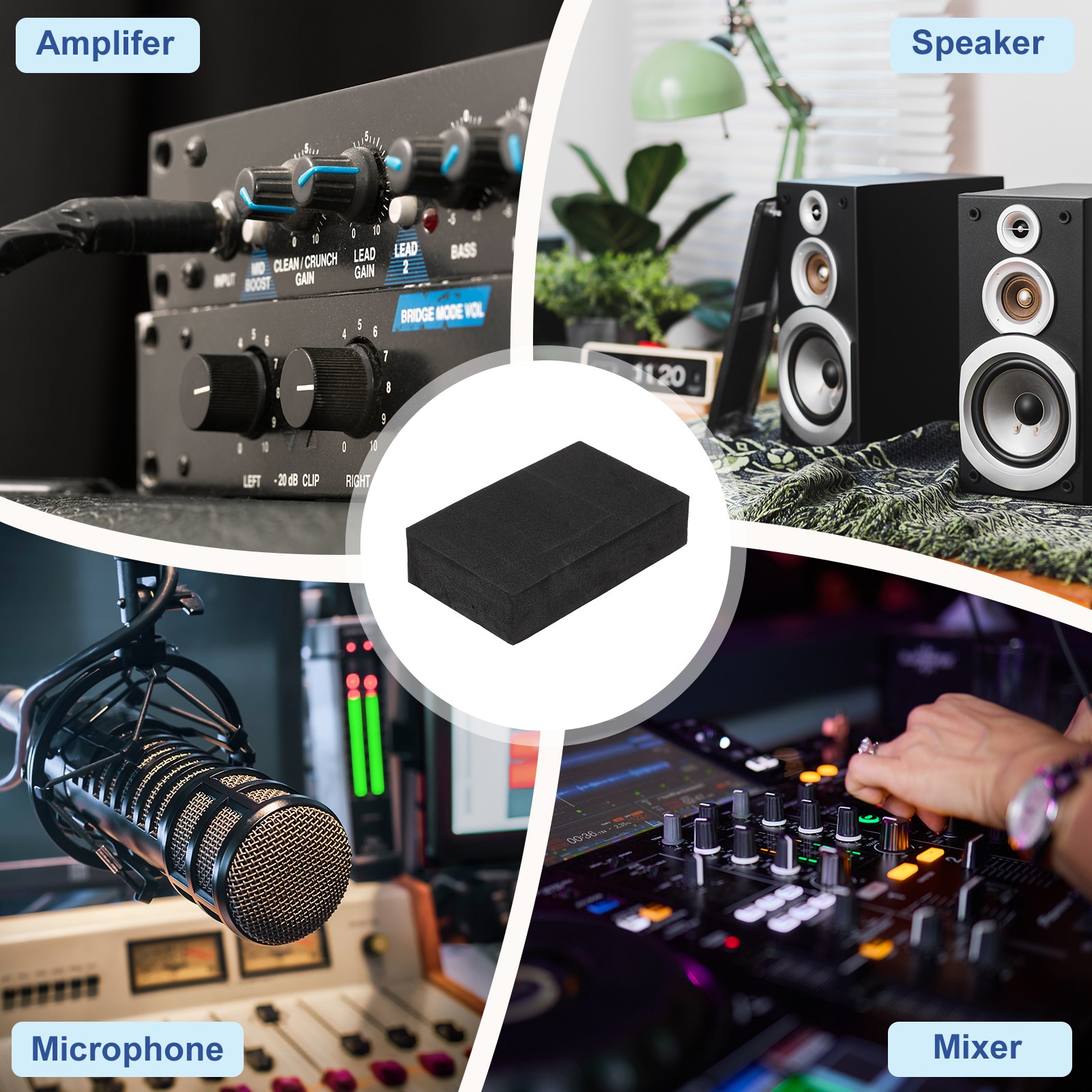 8Pcs, Speaker Isolation Pads 80mmx50mmx15mm Black Square EVA Acoustic Foam Pads