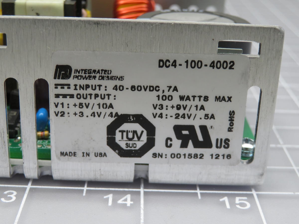 INTEGRATED POWER DESIGNS DC4-100-4002 DC POWER SUPPLY 5V/10A-3.4V/4A 9V/1A 24V/.