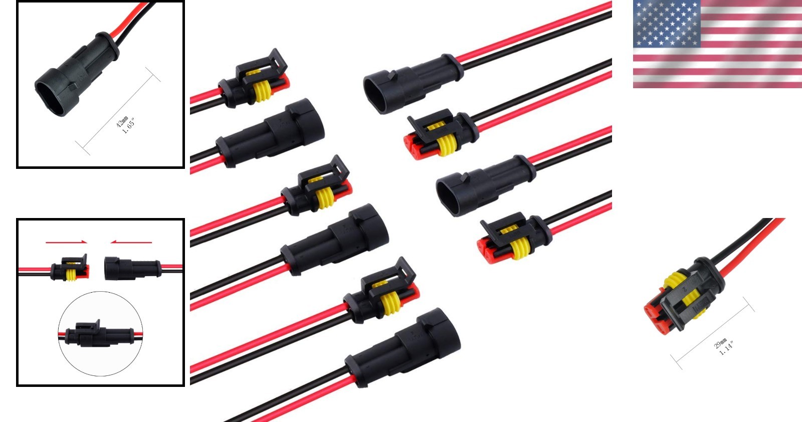 Waterproof 2Pin Connector Kit – 18AWG, Quick Connect & Disconnect, 10pcs