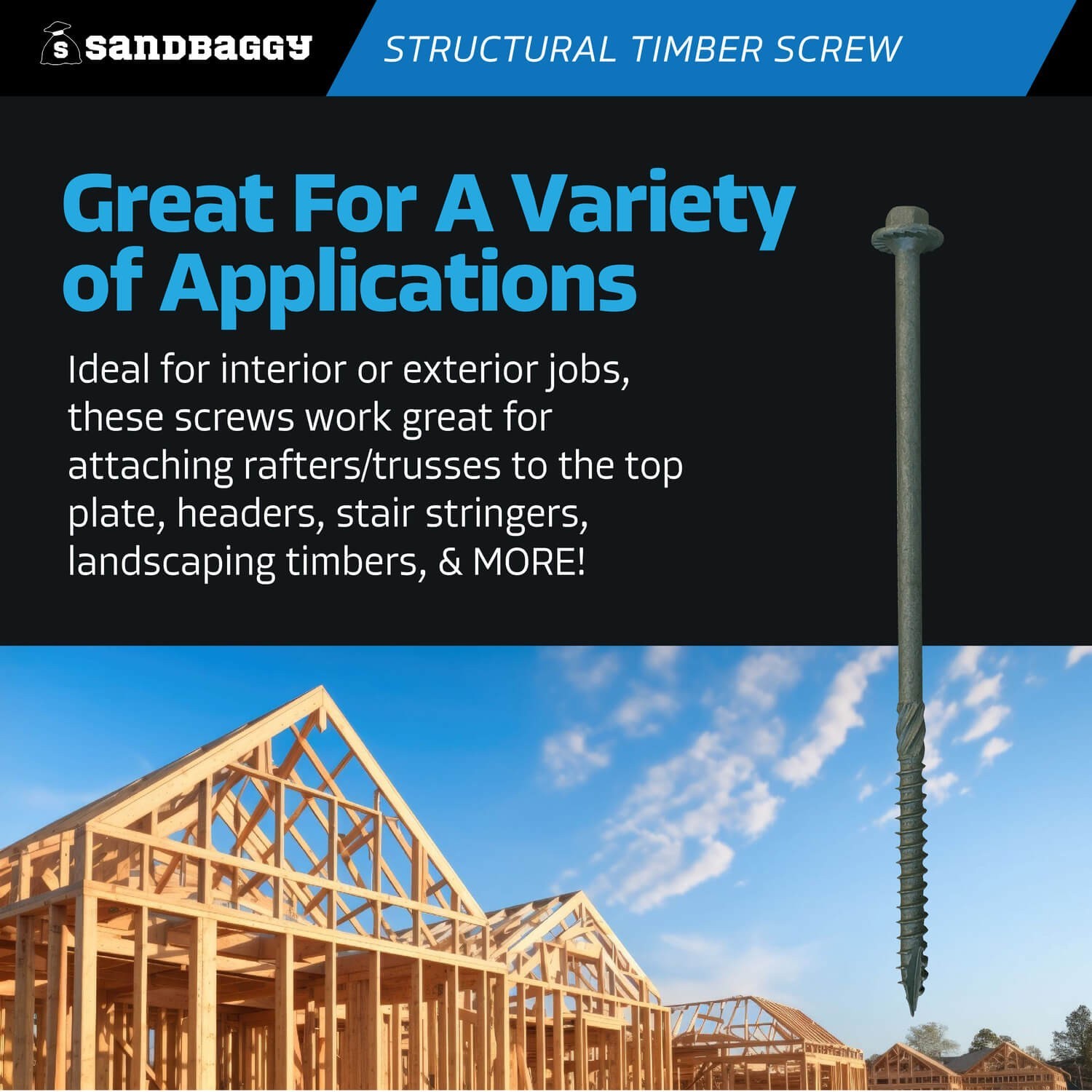 10″ Structural Timber Screws – Countersunk (Hex Head) – Sandbaggy