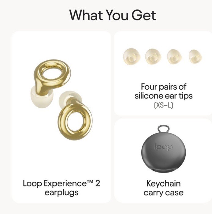 Loop Experience 2 GOLD Earplugs, 17dB Hearing Protection for Loud music & Events