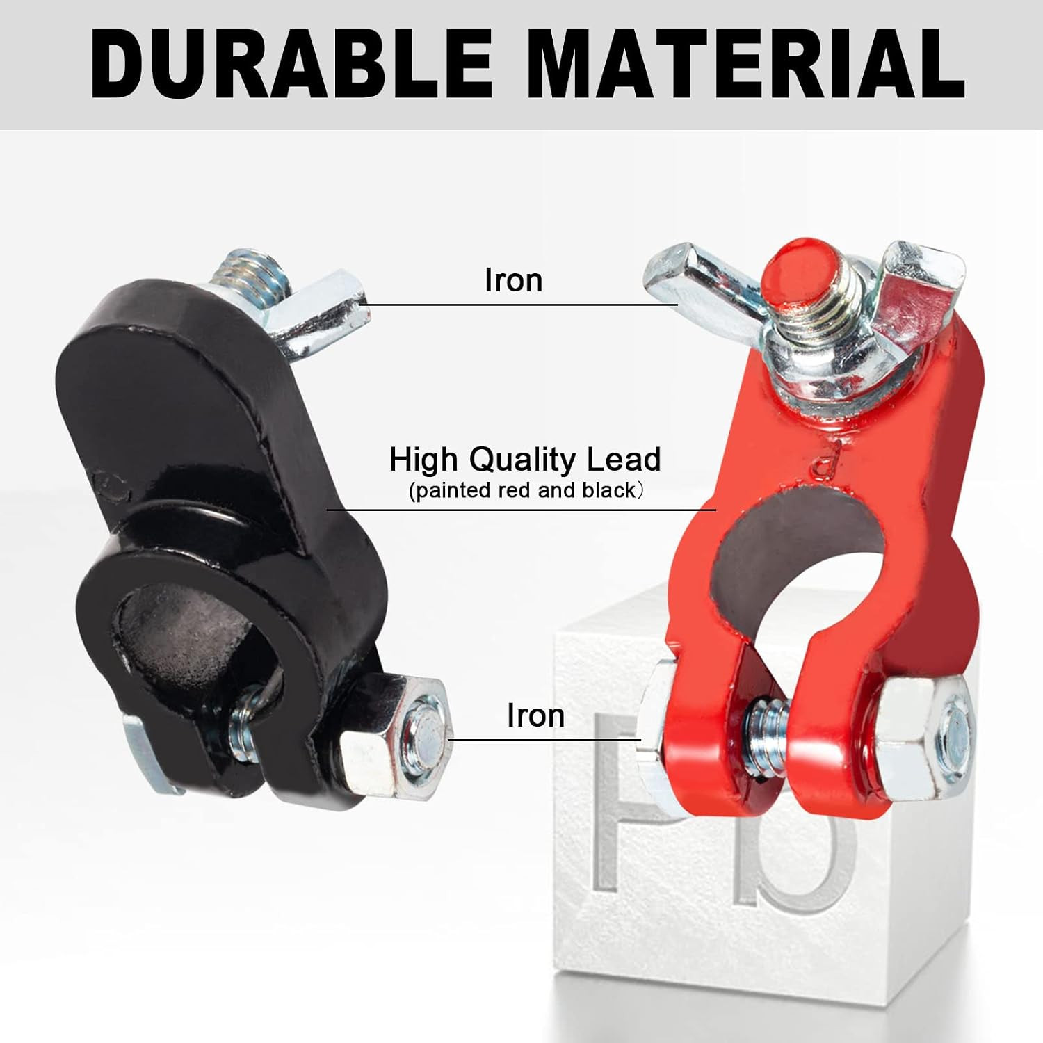 Heavy-Duty Battery Terminal Clamps with Anti-Corrosion Washers, Red & Black, 1 P