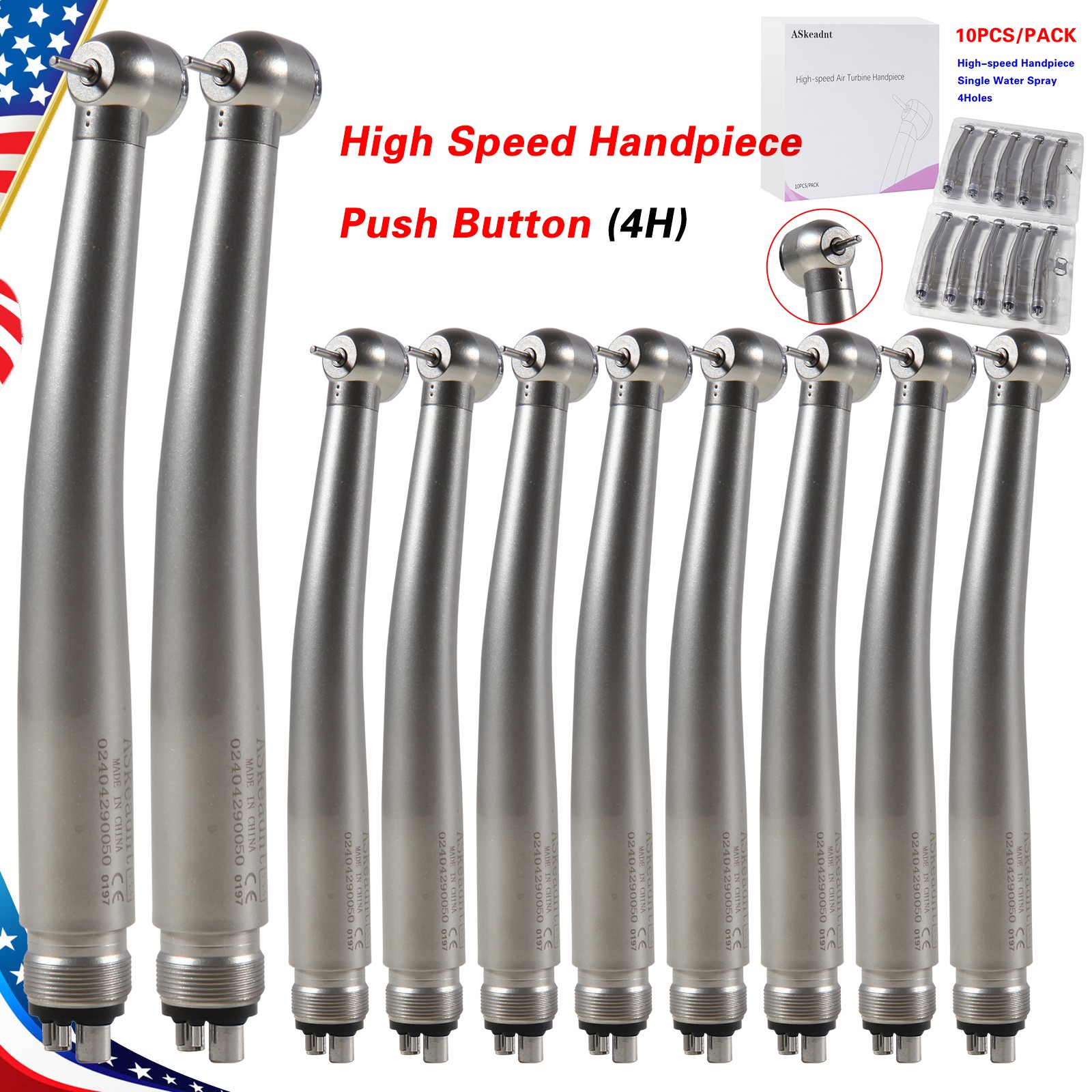 10Pack High Dental Speed Handpiece Push Button 4 Hole ADA4 NEW