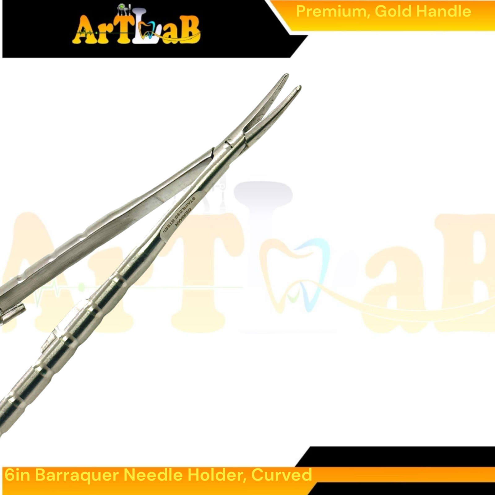 6in Castroviejo-Barraquer Micro Needle Holder, Curved Smooth Tips & Lock Handle