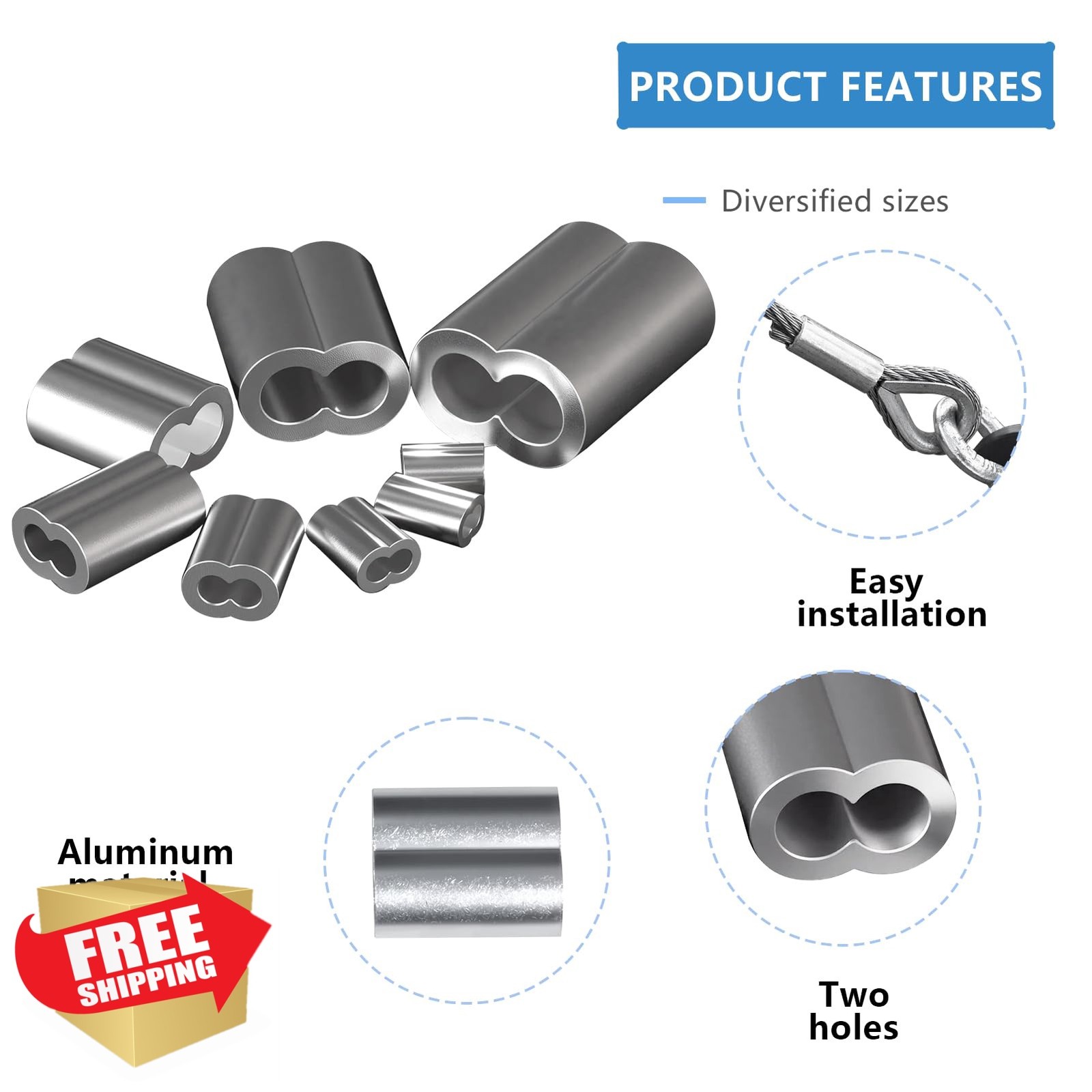 RABECH 1/16″ Aluminum Crimping Sleeves 50Pcs