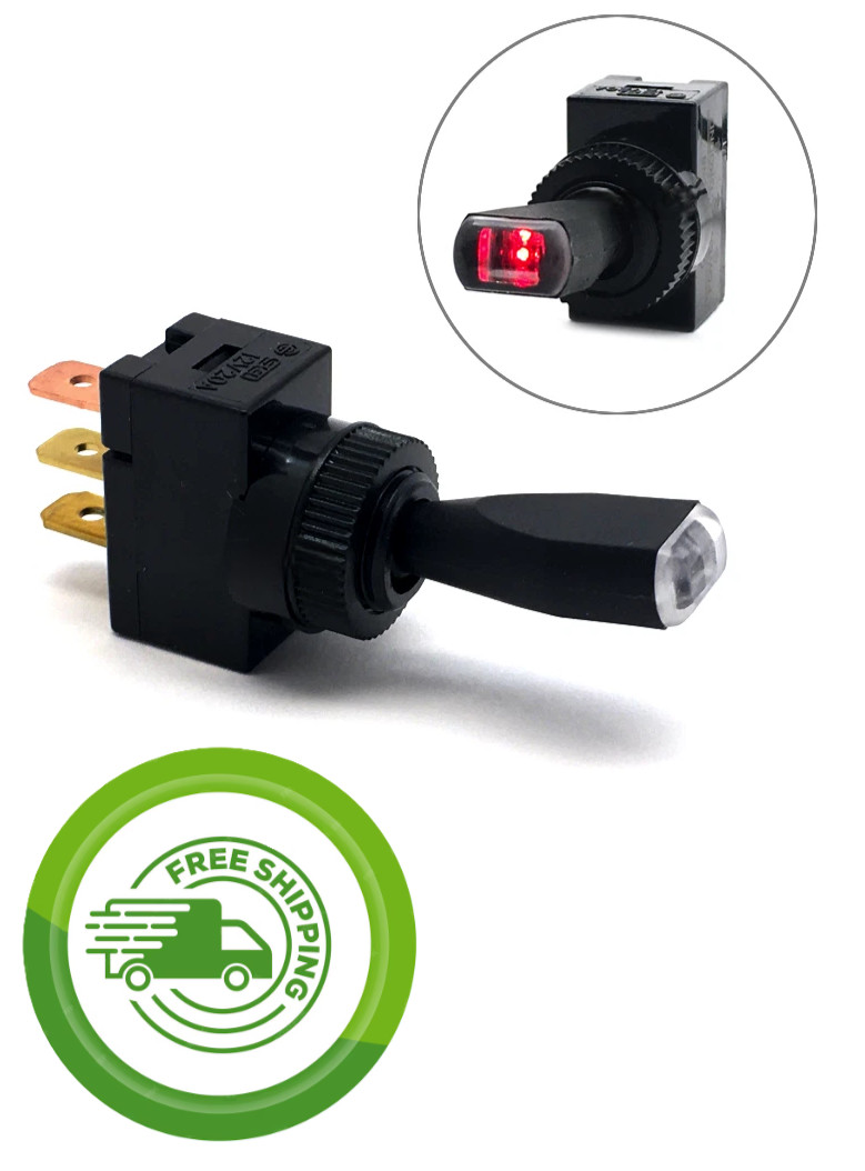 Automotive Toggle On-Off Switch w/ Red LED Power Indicator Light 20A@12-14V DC