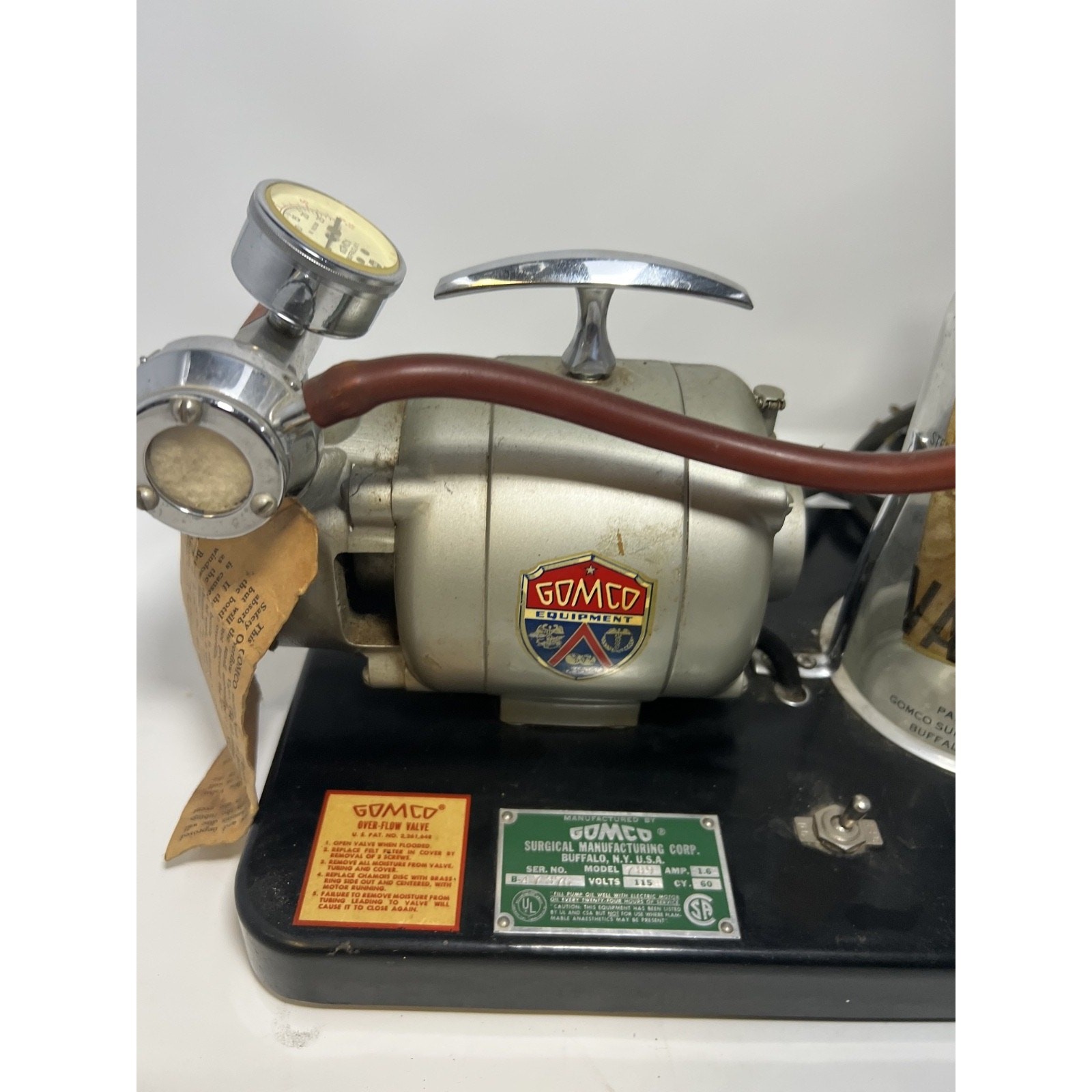 Vintage Gomco 789 Suction Aspirator Pump Vacuum w/ Glass Bottle TESTED Offers