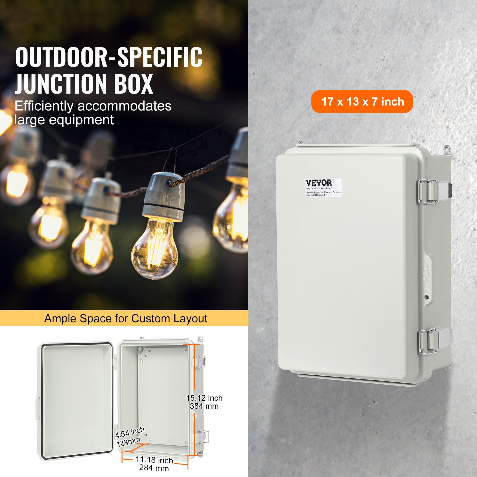 Uimoso Outdoor Junction Box 16.93×12.99×7.09 in ABS Plastic Electrical Enclosure