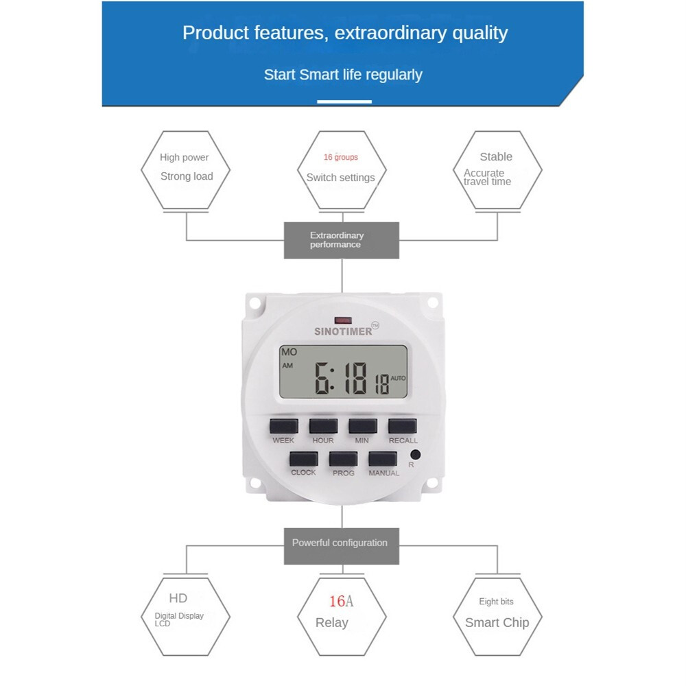 12v Dc Sinotimer Display Tm618h-2 Lcd Digital Timer Programmable Time Switch 2X
