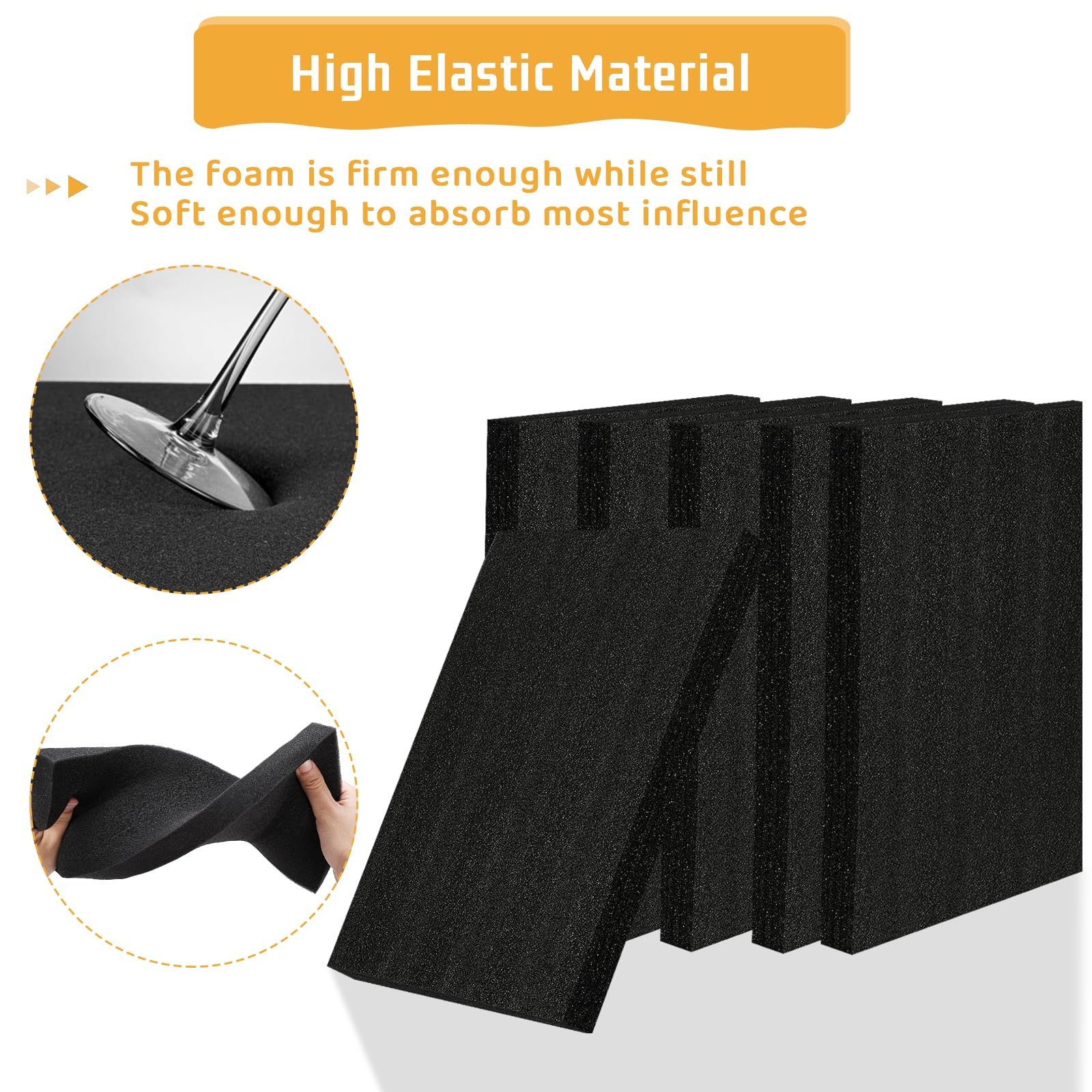 2 PCS Polyurethane Foam Inserts 16x12x1.5 Inch Black Craft Packing Padding