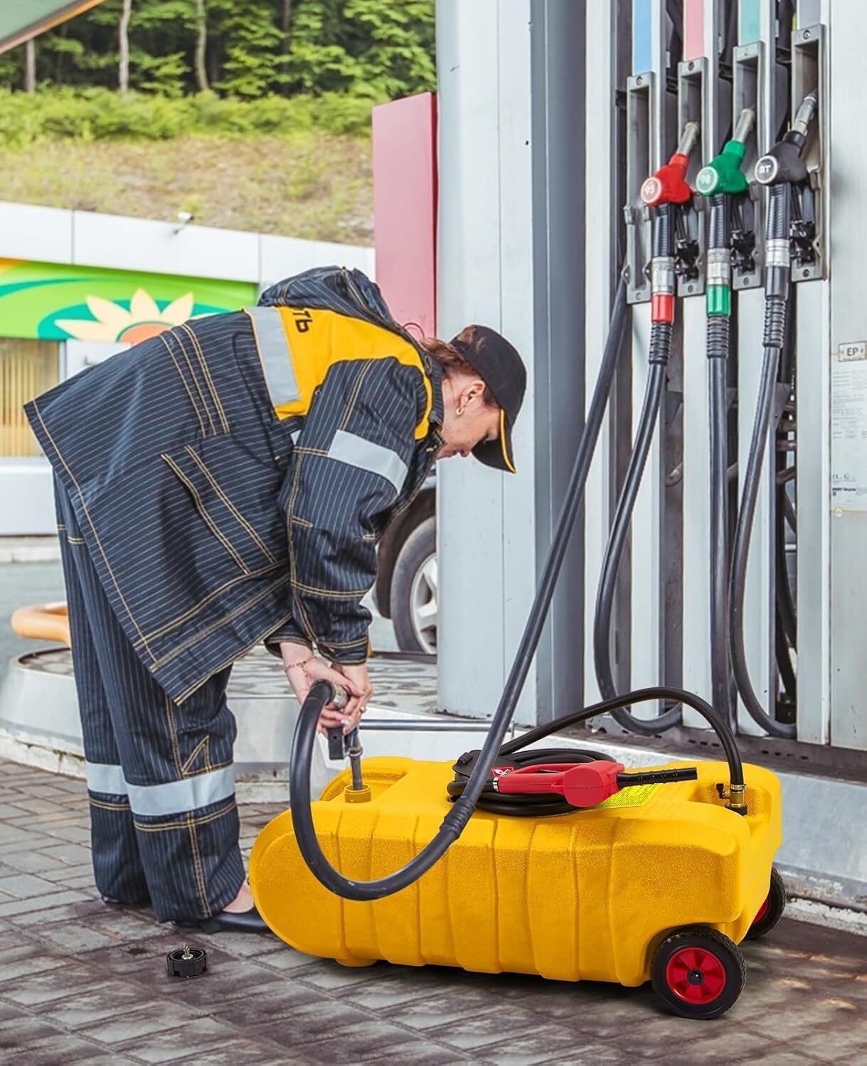 15 Gal Fuel Tank Heavy-Duty Fuel Tank Fuel Caddy with Manual Fuel Transfer Pump