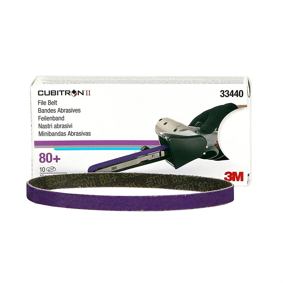3M Cubitron II File Belt, 33440, 80+, 10 mm x 330 mm , 3/8 in x 13 in, Qty 10