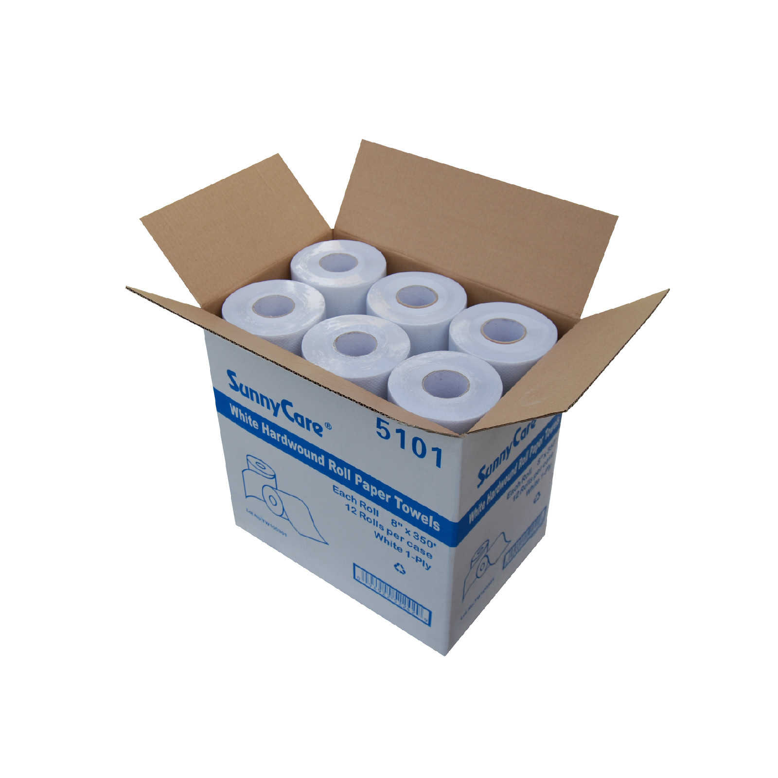 12 Rolls #5101 Hard Wound Paper Roll Towels, 8″ x 350`,White, 12/Case