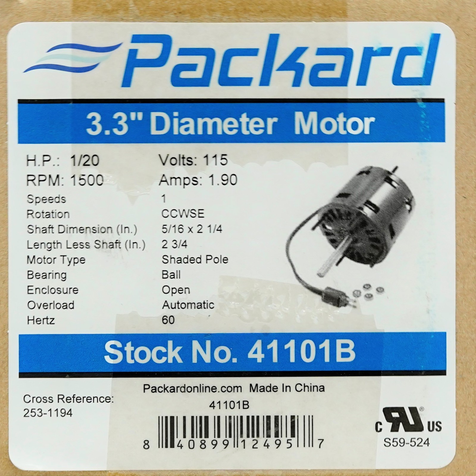 41101 Refrigeration Motor 115 Volts for Larkin 253-1194 Fasco D1101 7163-2113
