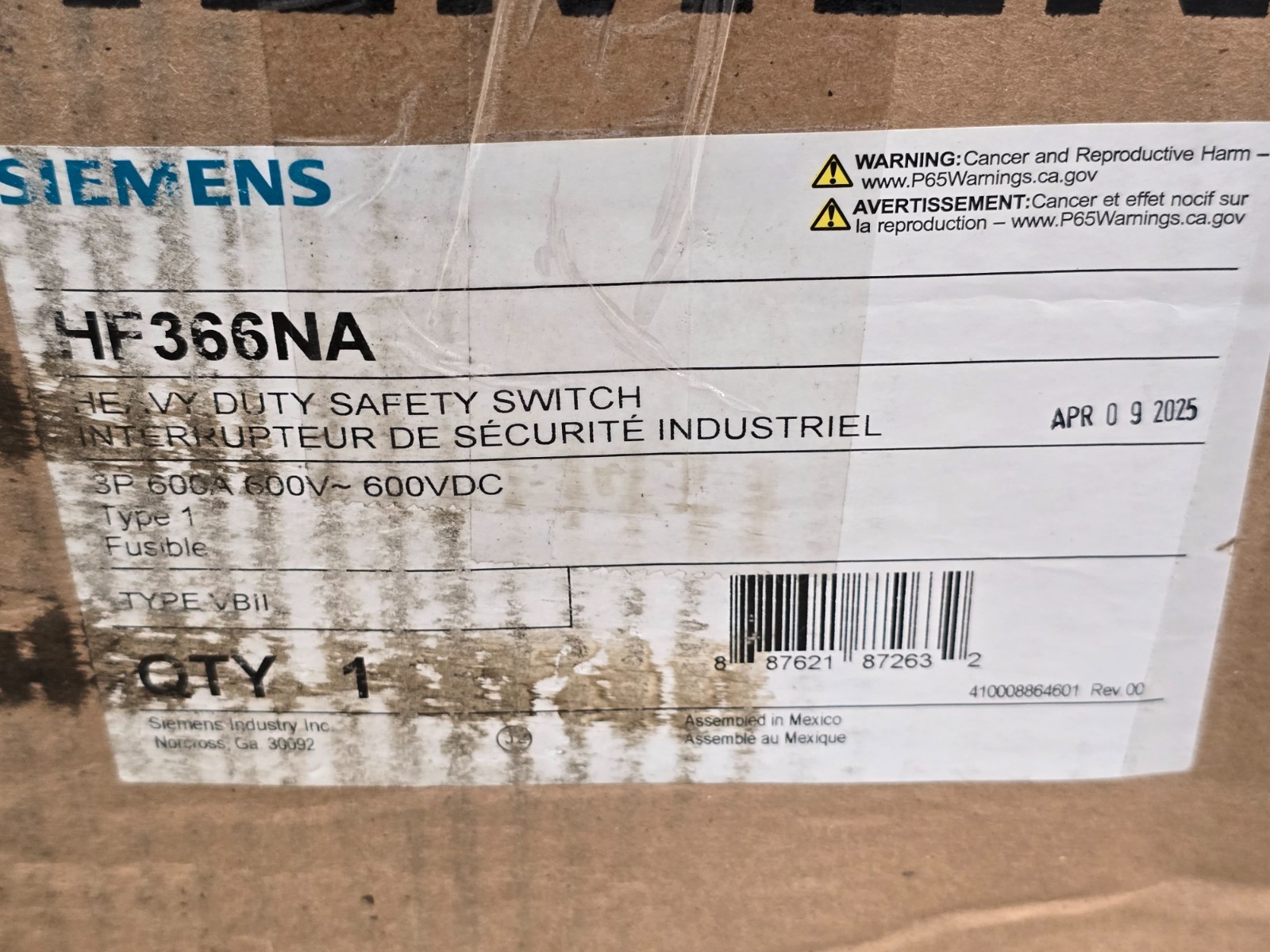 SIEMENS HF366NA HEAVY-DUTY SAFETY SWITCH 600A/600V/3P,NEW IN BOX! MAKE OFFER!