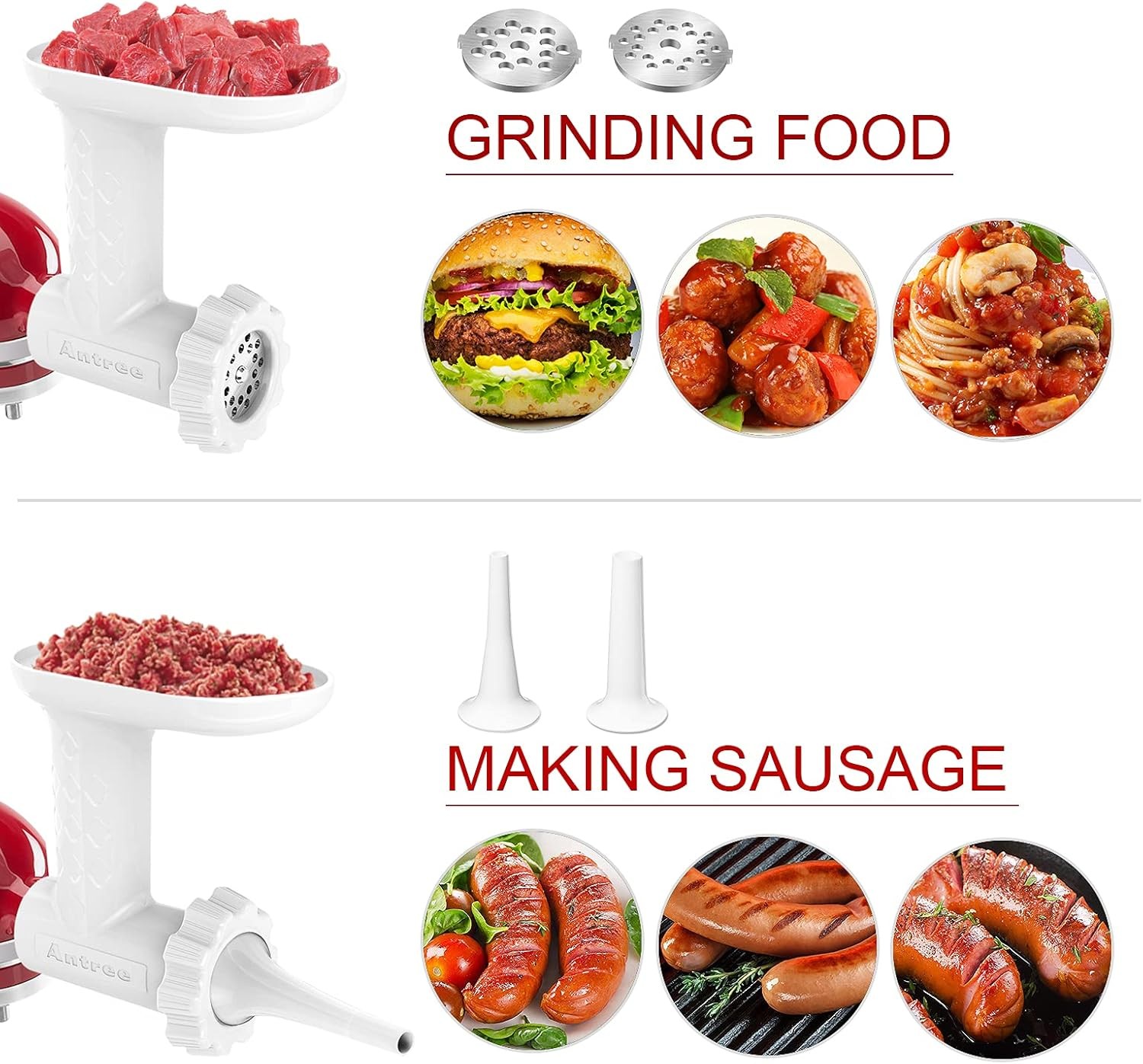 Food Meat Grinder Attachments for KitchenAid Stand 4 x 7 x 7 inches, White