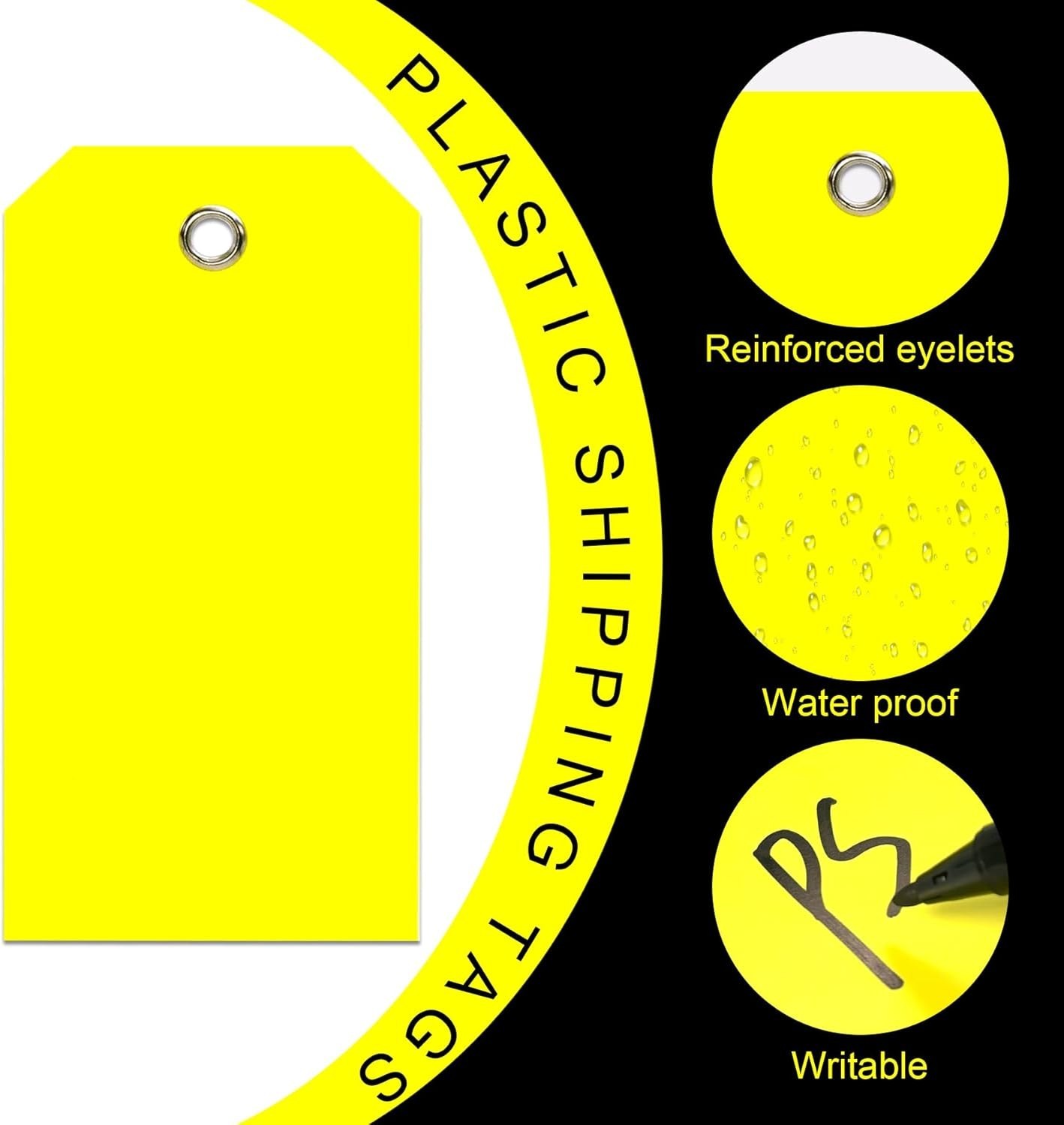 100Pcs Yellow Plastic Shipping Tags With Wire Waterproof ID Inventory Labels