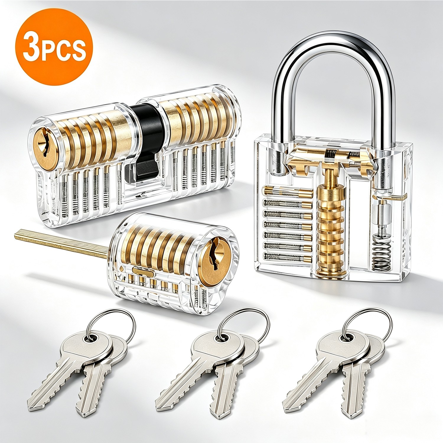 3PC Clear Acrylic Practice Lock Transparent Cutaway Pin Tumbler Training Set