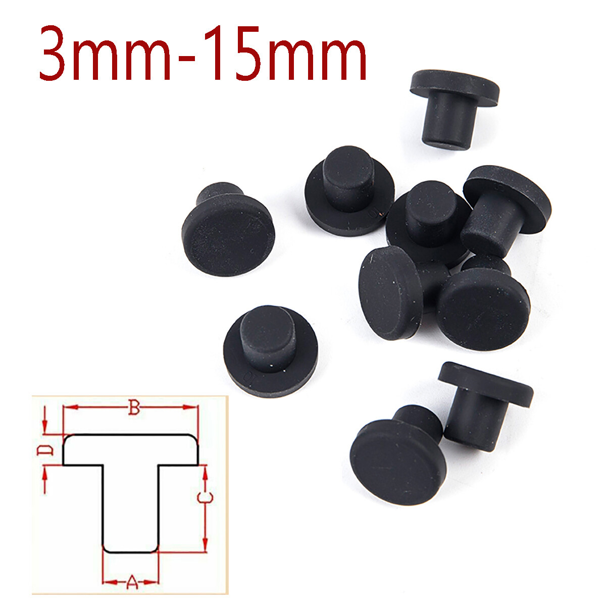 3mm-15mm Hole Plug End Cap Round Solid Silicone Rubber Blanking Seal Bung Black