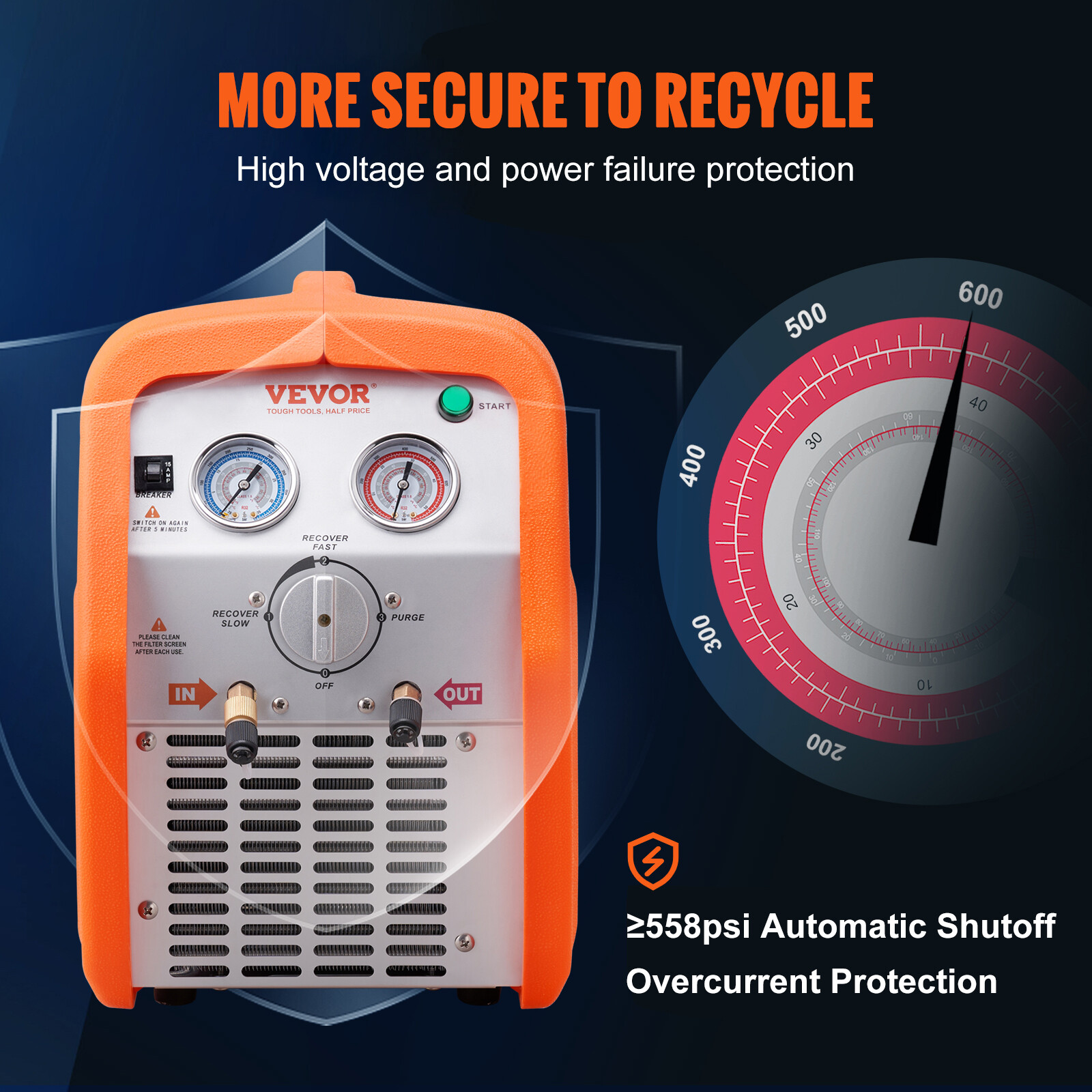 VEVOR Refrigerant Recovery Machine 1 HP Dual Cylinder AC HVAC Recycling Tool