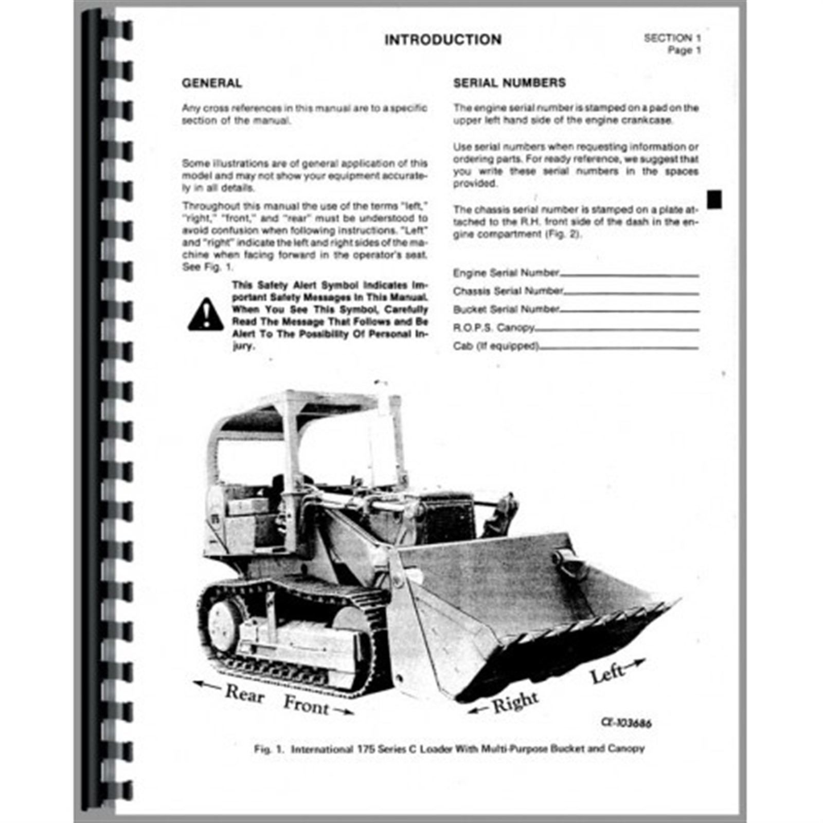 IH International 175C Crawler Owners Operators Manual Track Loader