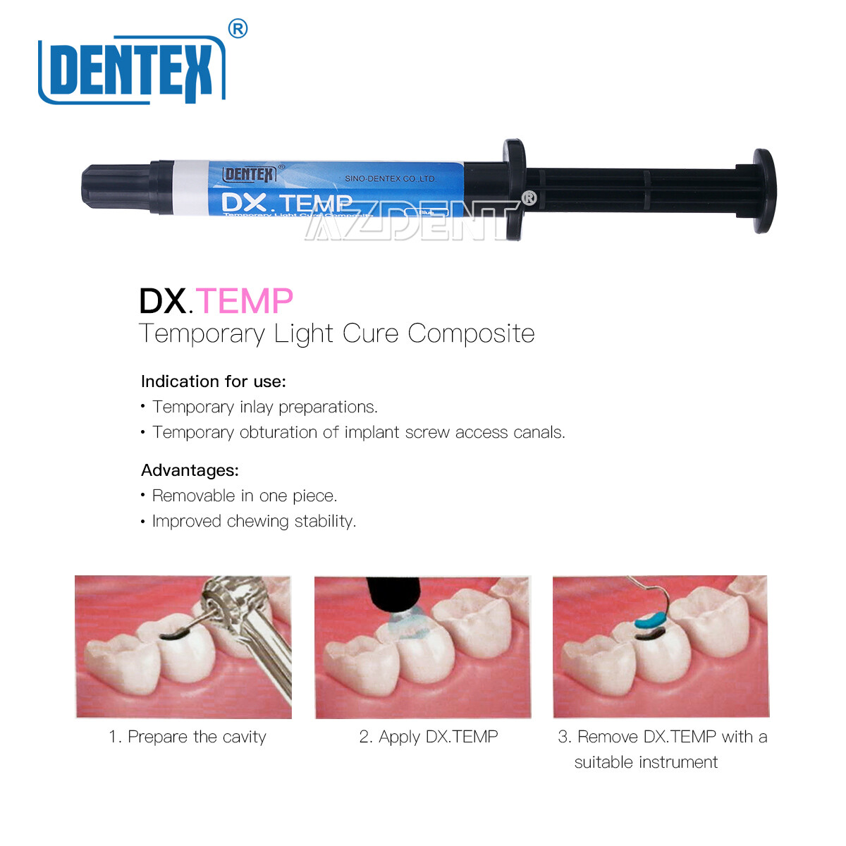 Dentex Dental Temp Flow Light Curing Temporary Filling Composite Material