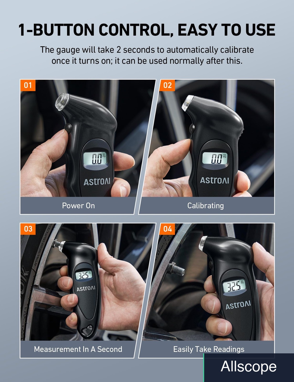 AstroAI Digital Tire Pressure Gauge Calibrated to ANSI B40.7 +/-1PSI, Accurate