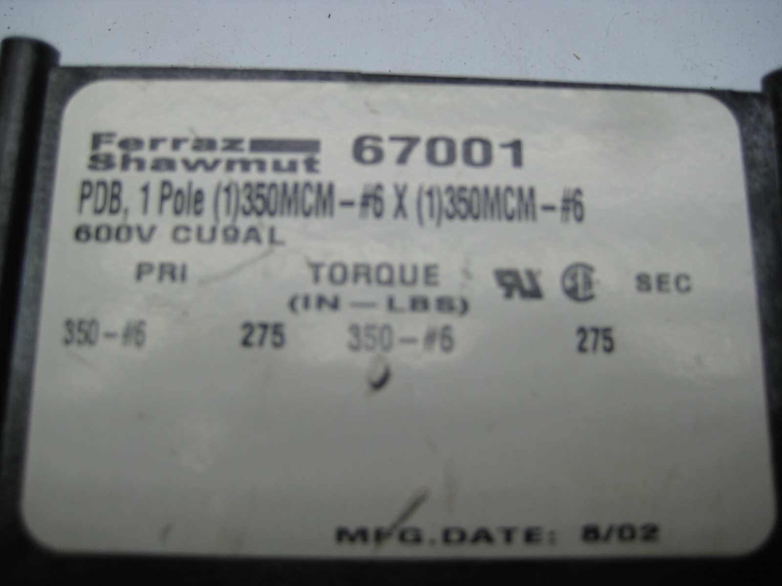 FERRAZ SHAWMUT 67001 TERMINAL BLOCK NSNP