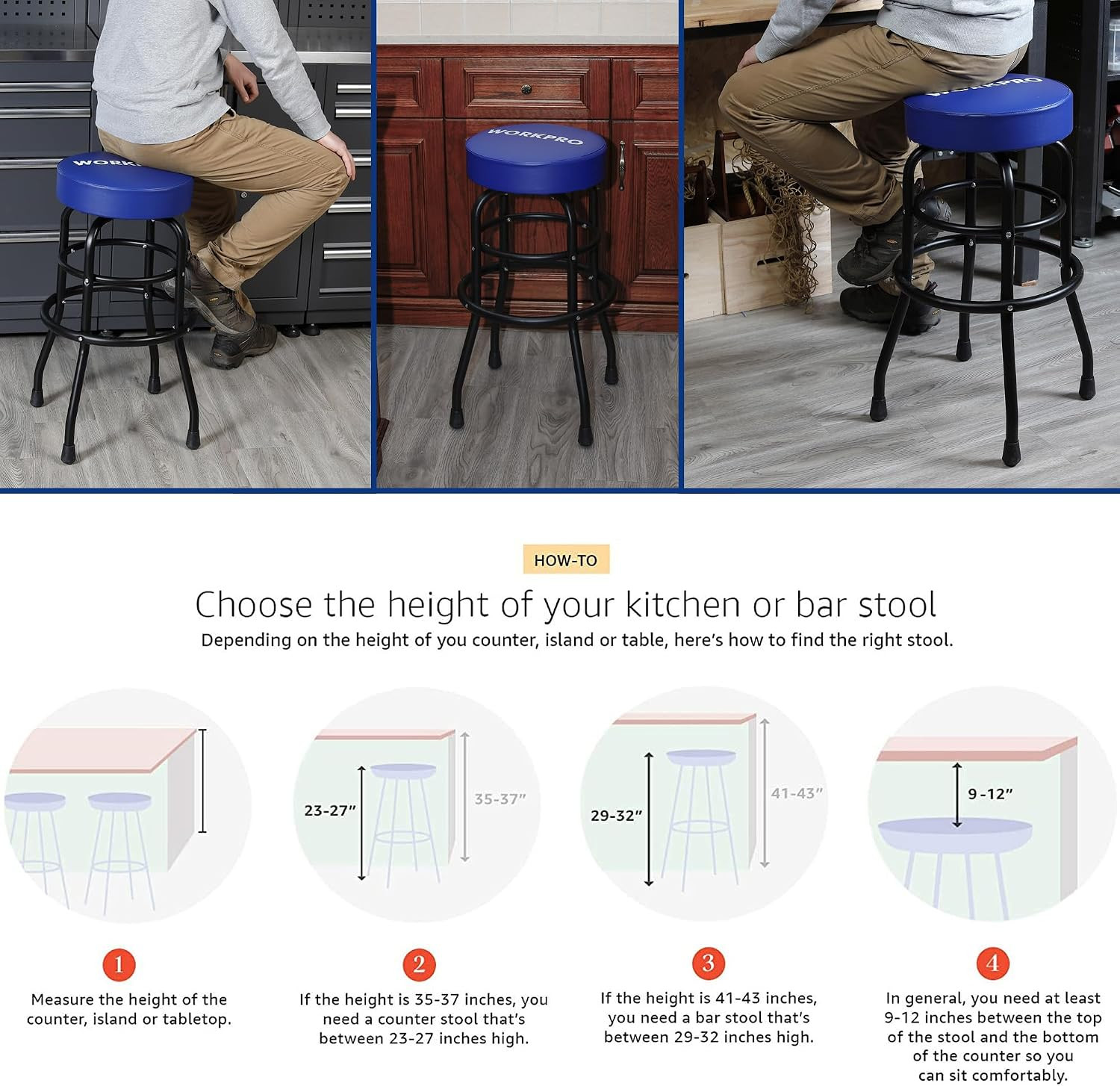 W112003 Garage Shop Stool, Heavy-Duty Steel Construction Garage Stool, Swivel Cu